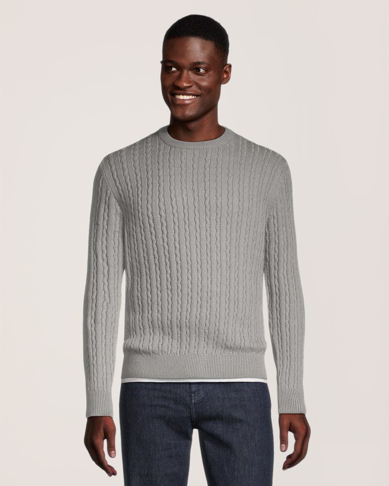 Chandail à col ras du cou à maille torsadée gonflante pour hommes, Denver Hayes