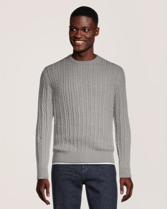 Chandail à col ras du cou à maille torsadée gonflante pour hommes, Denver Hayes