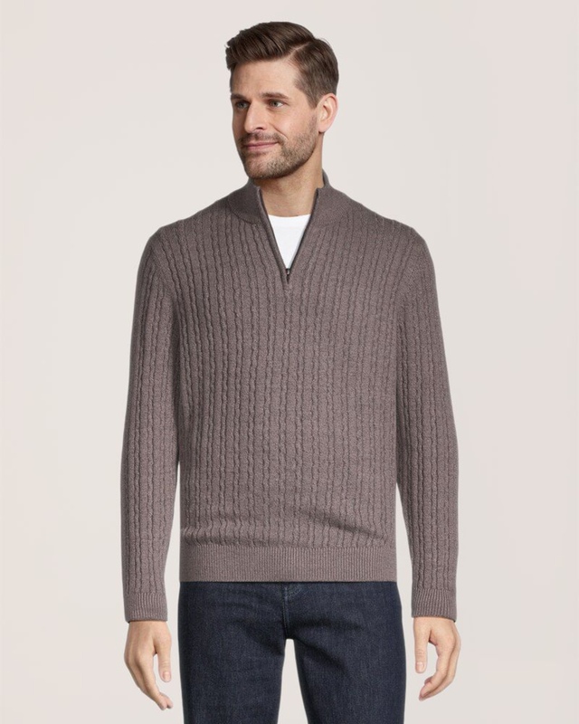 Denver Hayes Men's Lofty Cable Quarter Zip Mock Neck Sweater