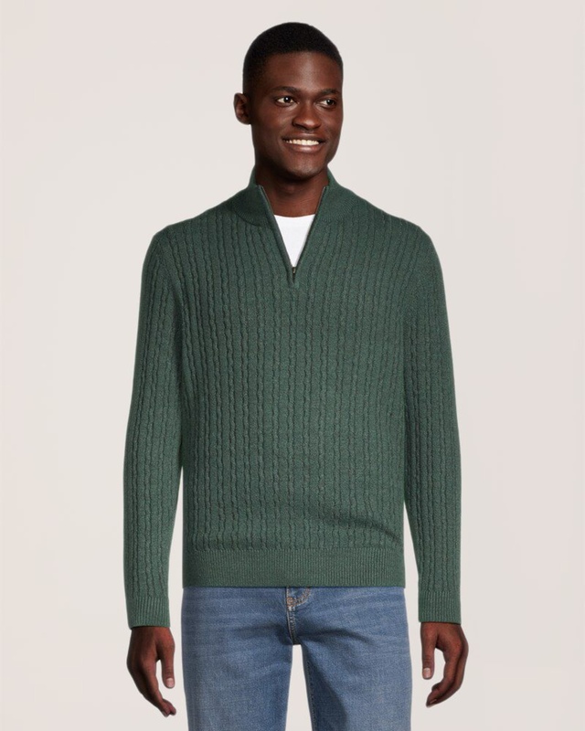 Denver Hayes Men's Lofty Cable Quarter Zip Mock Neck Sweater