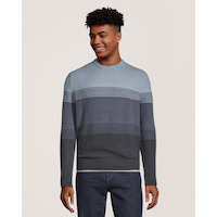 Chandail gonflant à rayures en dégradé et col ras du cou pour hommes, Denver Hayes Front_Flat
