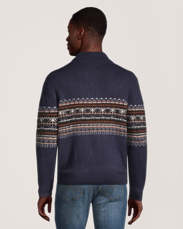 WindRiver Men's Fair Isle Quarter Button Mock Neck Sweater