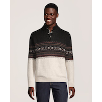 WindRiver Men's Fair Isle Quarter Button Mock Neck Sweater