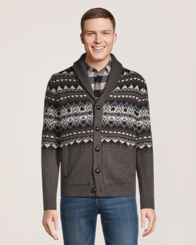 Chandail cardigan à motif jacquard pour hommes, Heritage, WindRiver