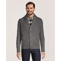 Chandail cardigan en tricot à point de torsade pour hommes, Heritage, WindRiver Front_Flat