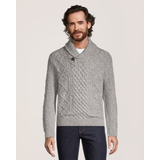 Chandail en tricot à point de torsade à col châle un quart boutonné pour hommes, Heritage, WindRiver Front_Flat