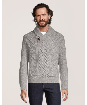 Chandail en tricot à point de torsade à col châle un quart boutonné pour hommes, Heritage, WindRiver