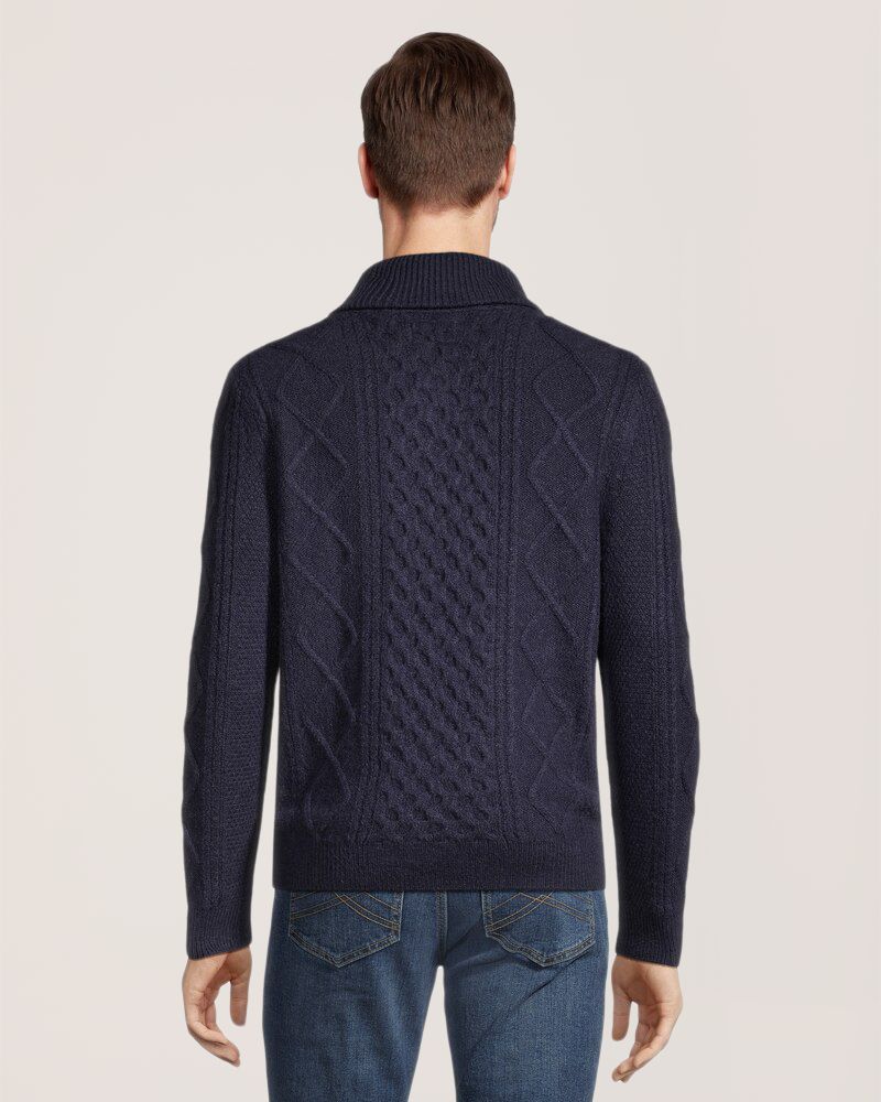 Chandail en tricot à point de torsade à col châle un quart boutonné pour hommes, Heritage, WindRiver