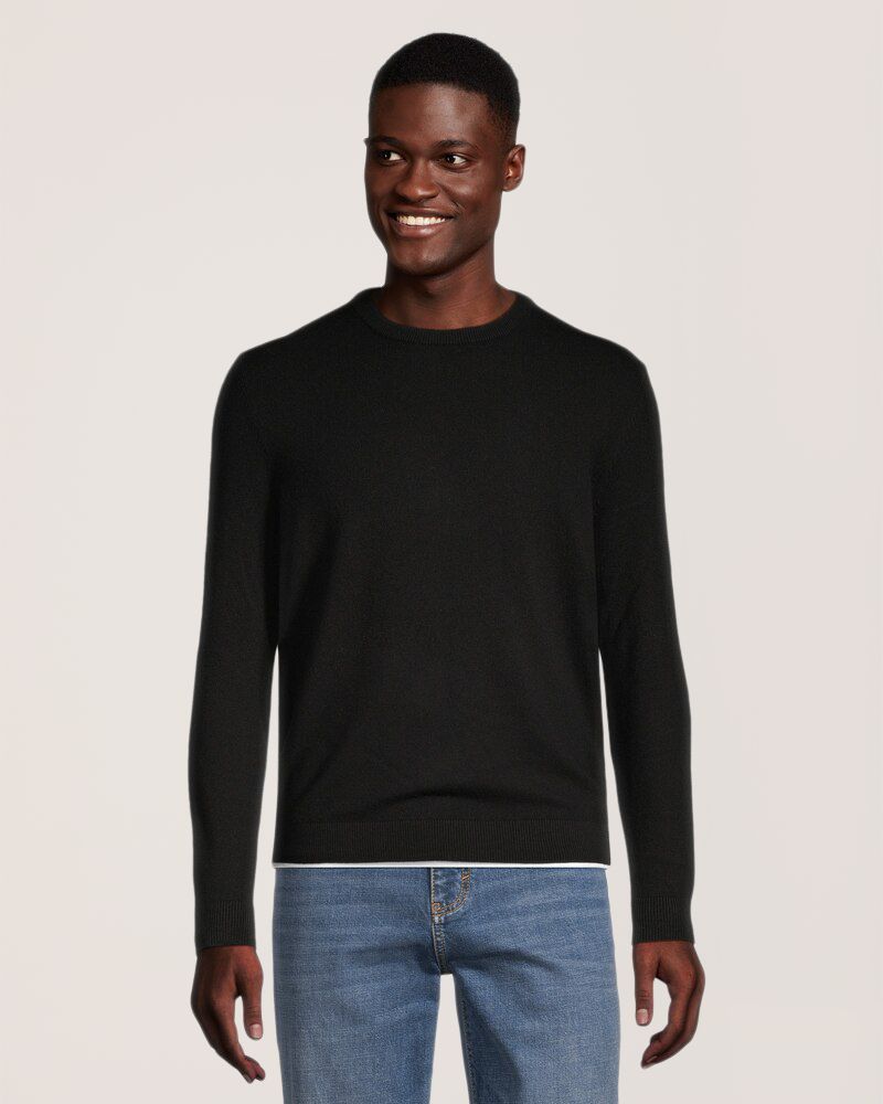 Chandail en mélange de cachemire et de laine mérinos à col ras du cou pour hommes, Denver Hayes