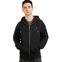 Timberland Men's Woven Badge Full Zip Fleece Hoodie Front_Flat