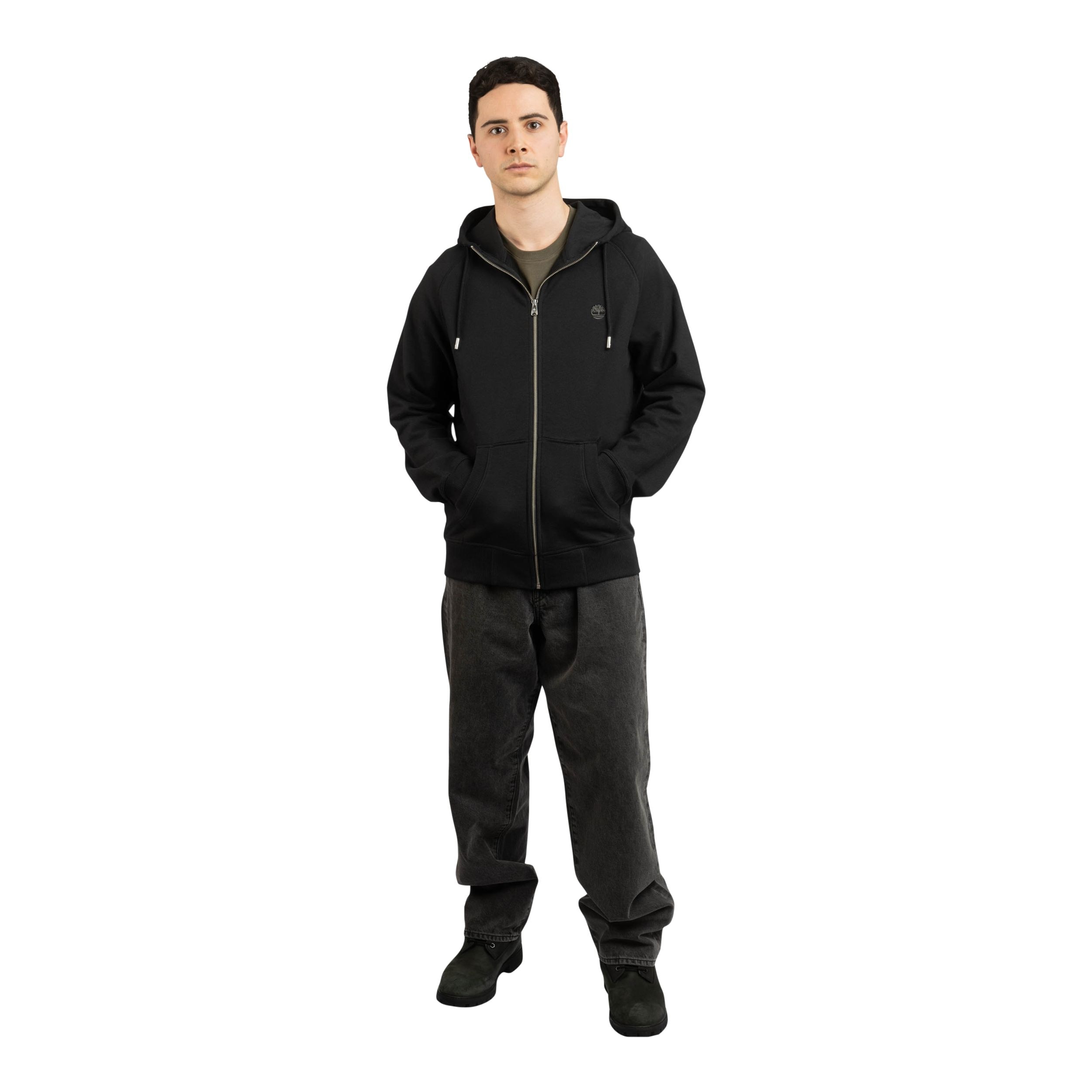 Timberland Men's Woven Badge Full Zip Fleece Hoodie