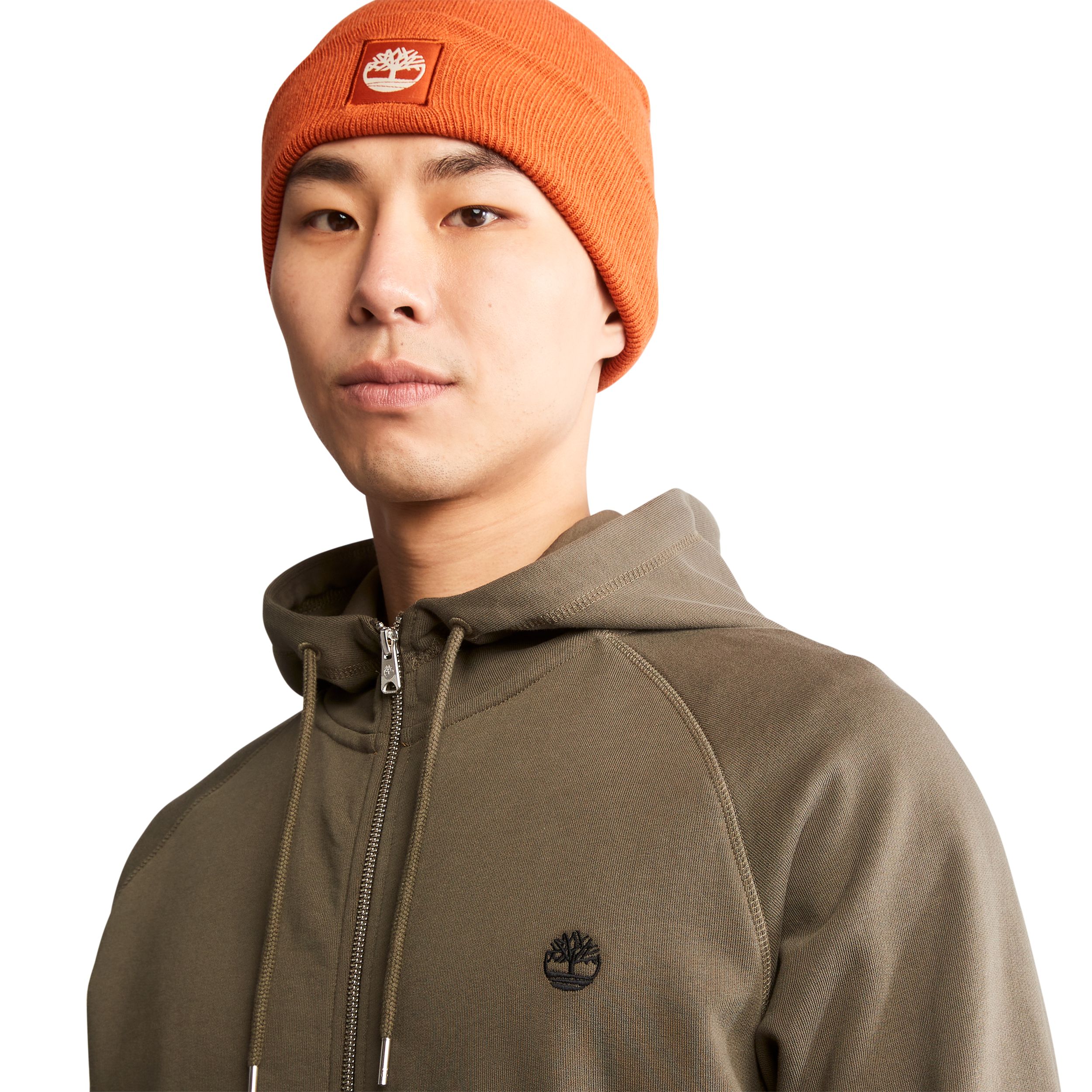 Timberland Men's Woven Badge Full Zip Fleece Hoodie