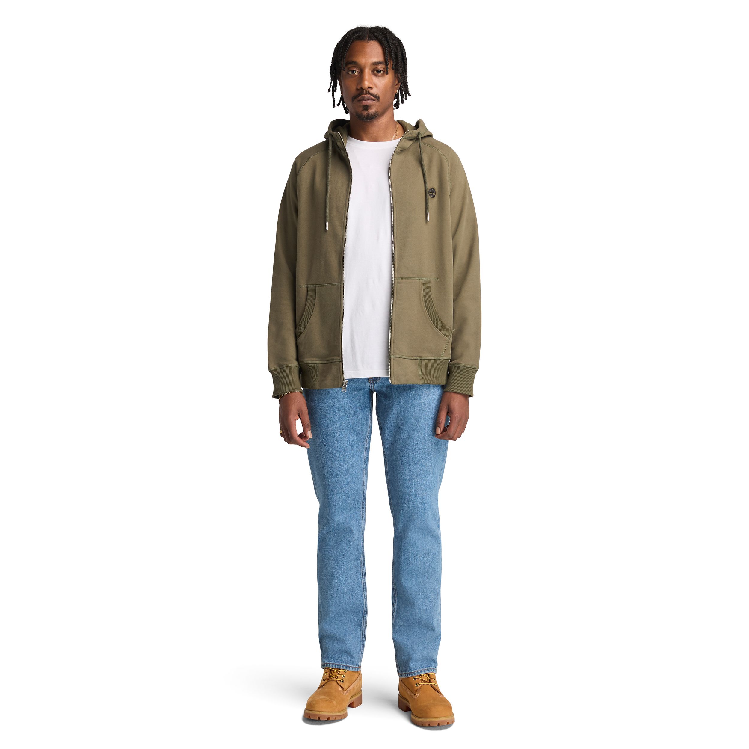 Timberland Men's Woven Badge Full Zip Fleece Hoodie