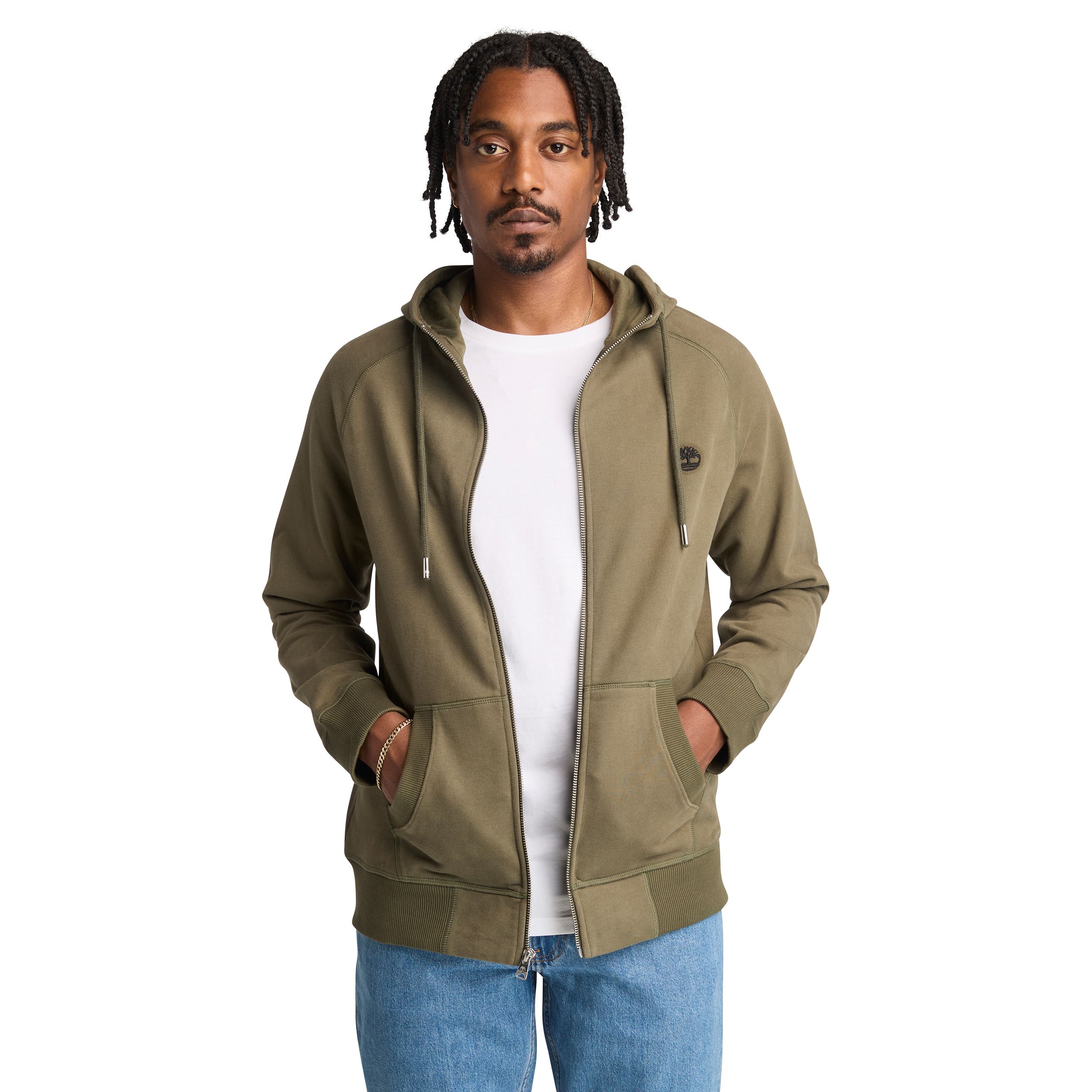 Timberland Men's Woven Badge Full Zip Fleece Hoodie