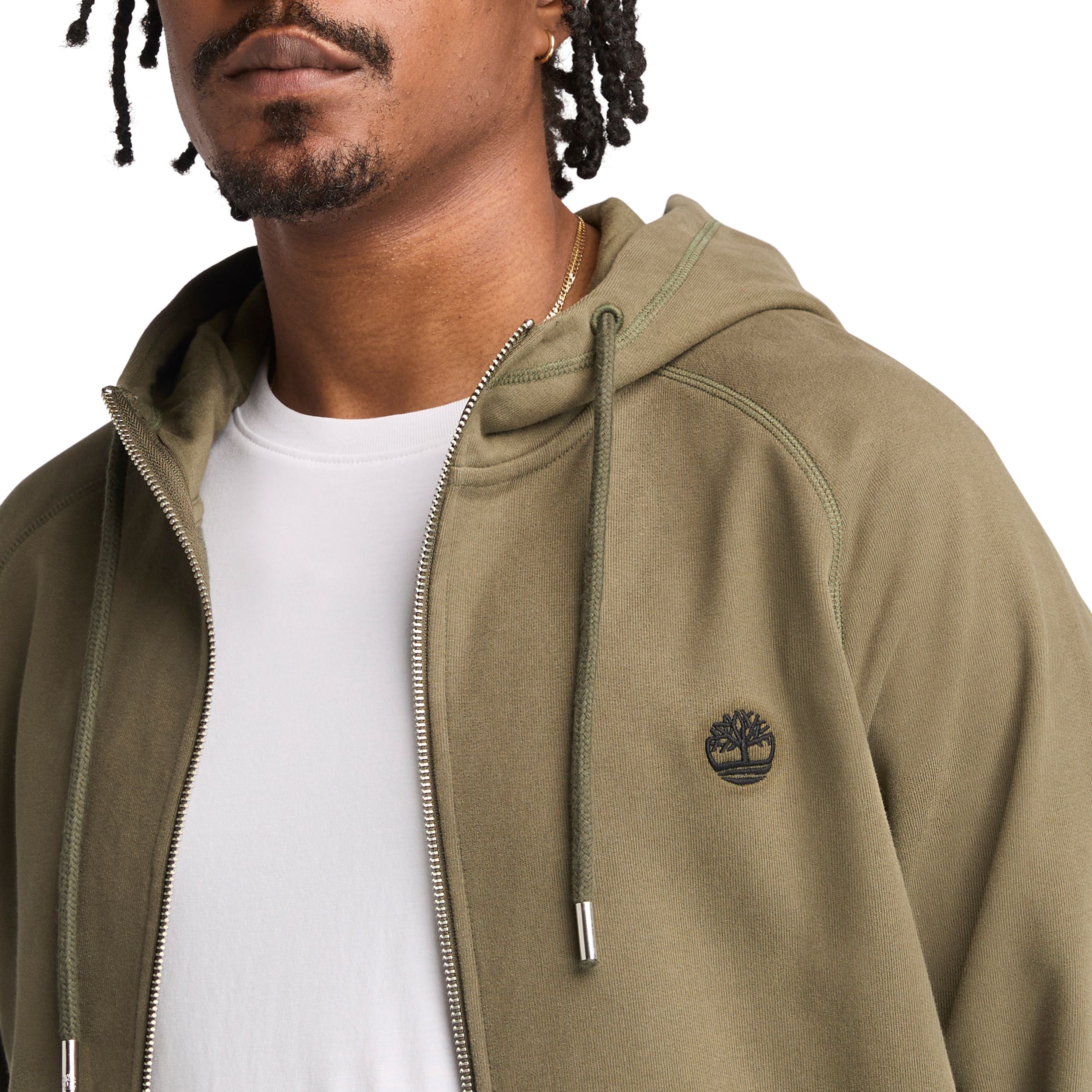 Timberland Men's Woven Badge Full Zip Fleece Hoodie
