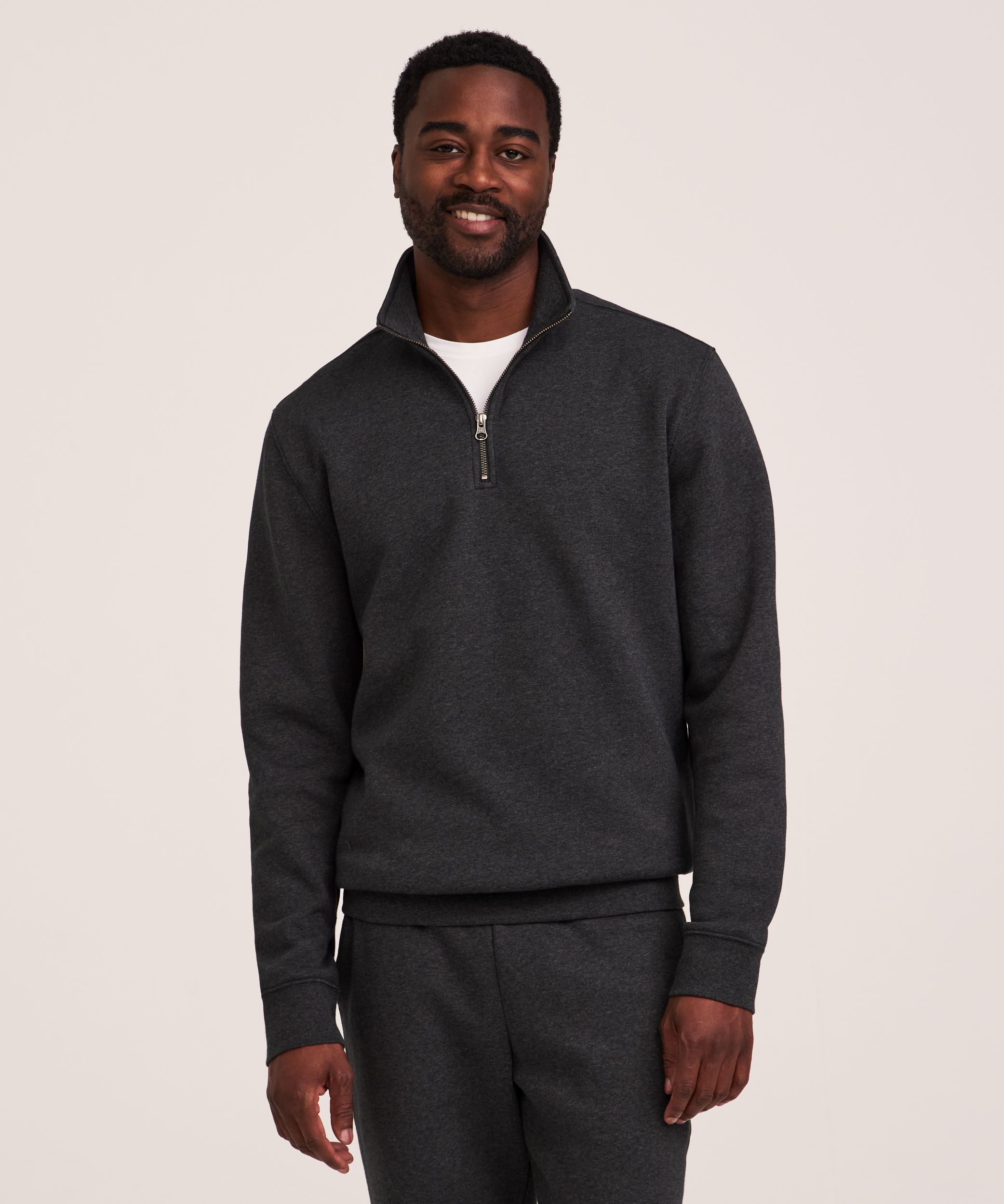 Denver Hayes Men's Quarter Zip Mock Neck Fleece Sweatshirt