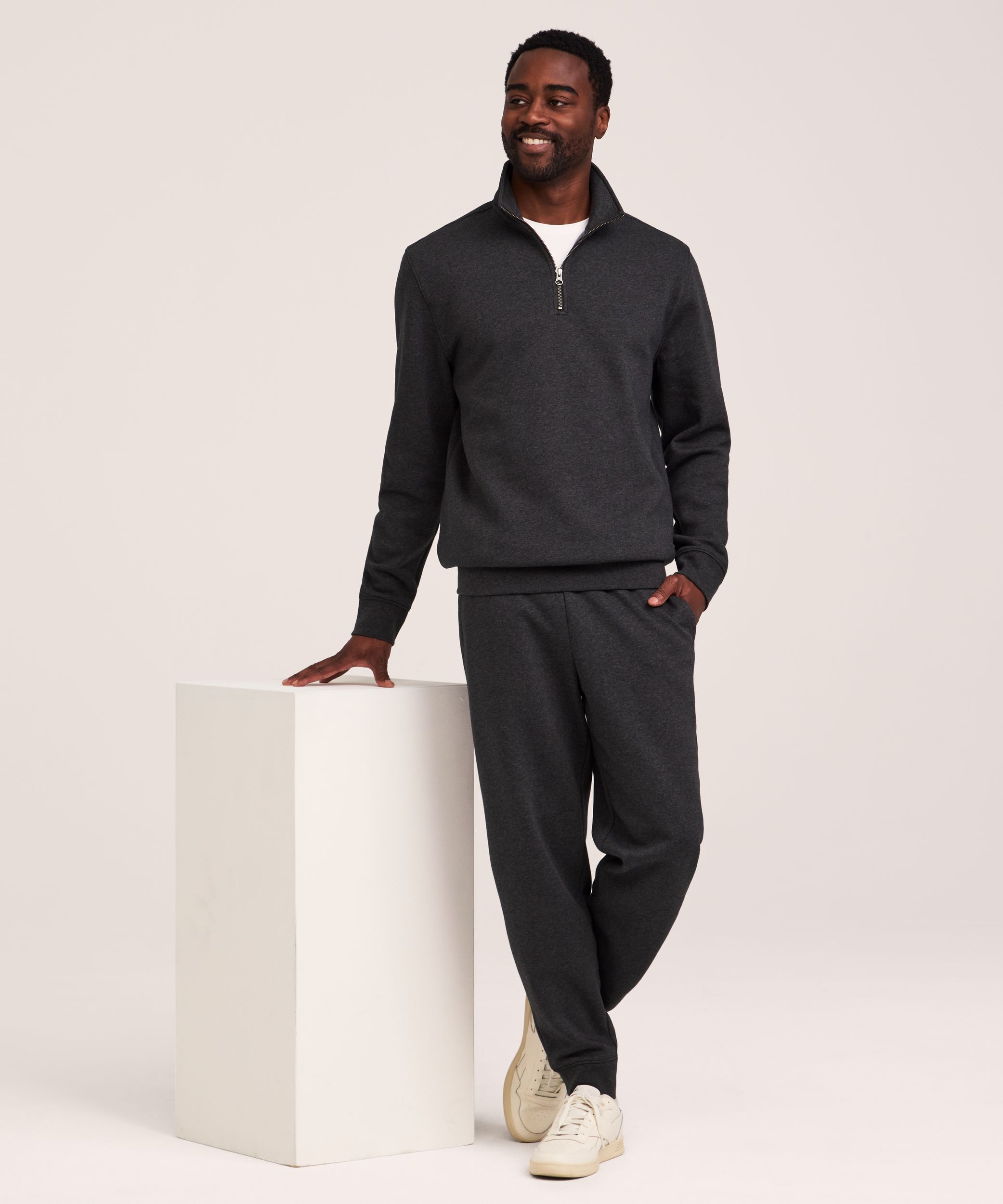 Denver Hayes Men's Quarter Zip Mock Neck Fleece Sweatshirt