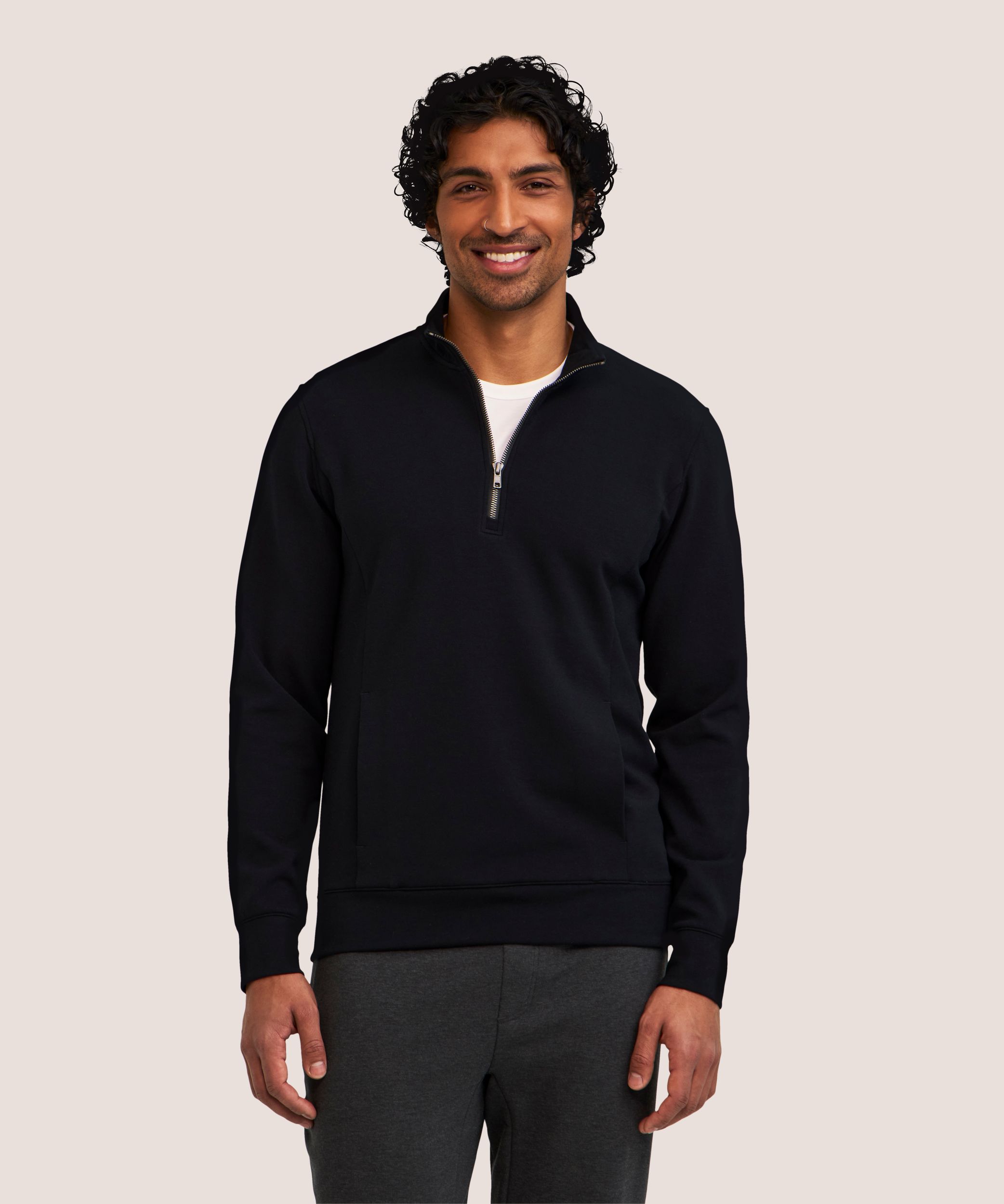 Chandail en molleton à col cheminée et à demi-fermeture à glissière avec protection FreshTech pour hommes, Denver Hayes Performance