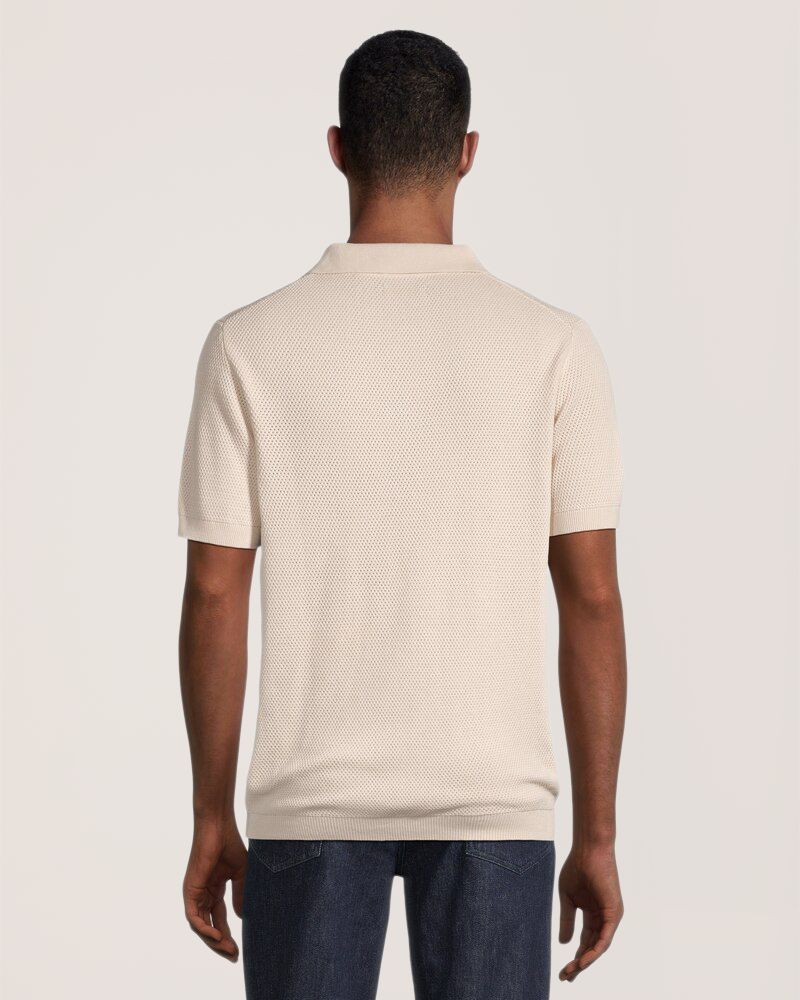 Denver Hayes Men's Textured Knit Johnny Collar Polo Shirt