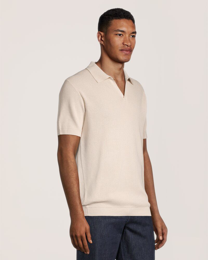 Denver Hayes Men's Textured Knit Johnny Collar Polo Shirt
