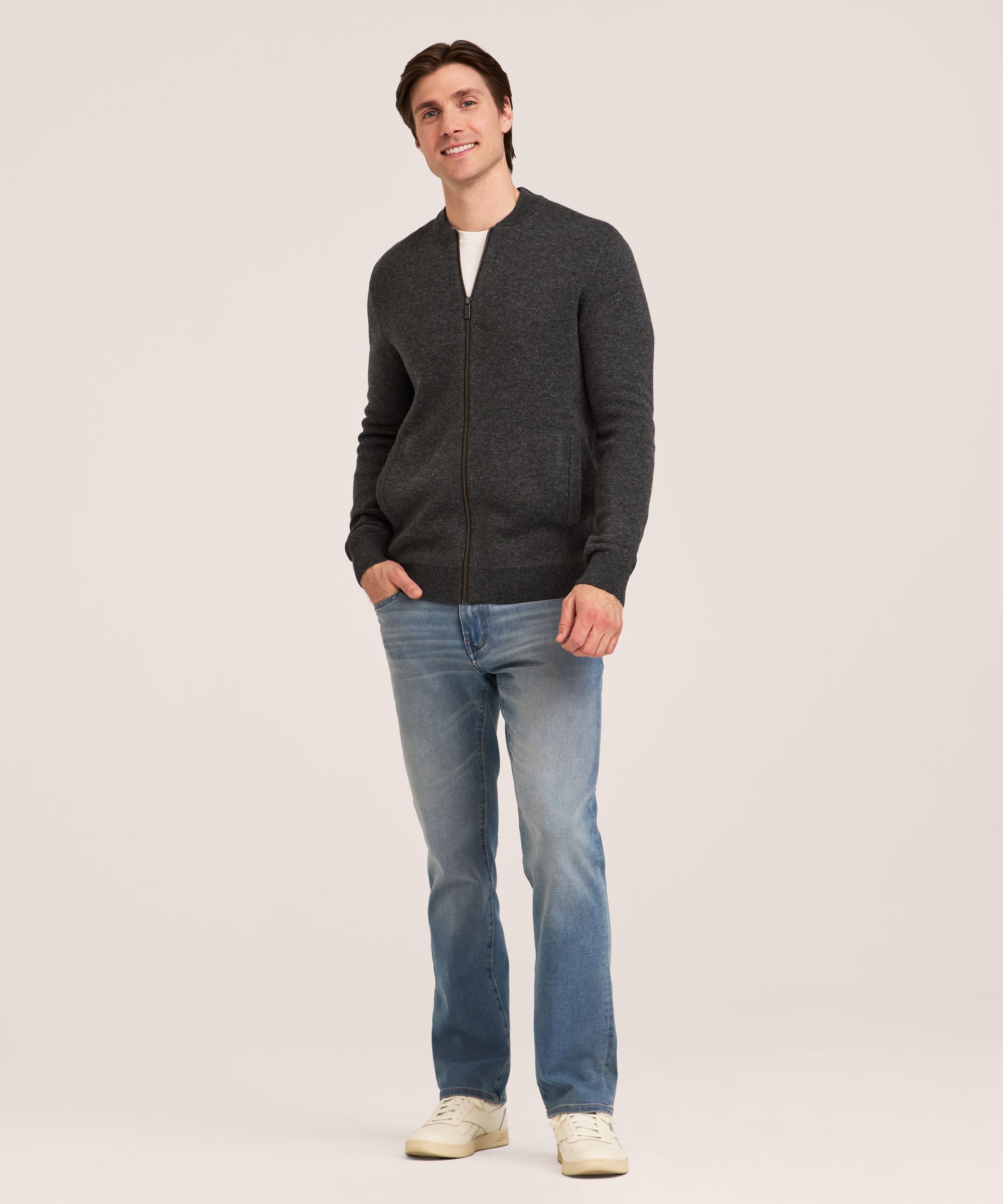 Chandail blouson en tricot avec glissière pleine longueur pour hommes, Denver Hayes