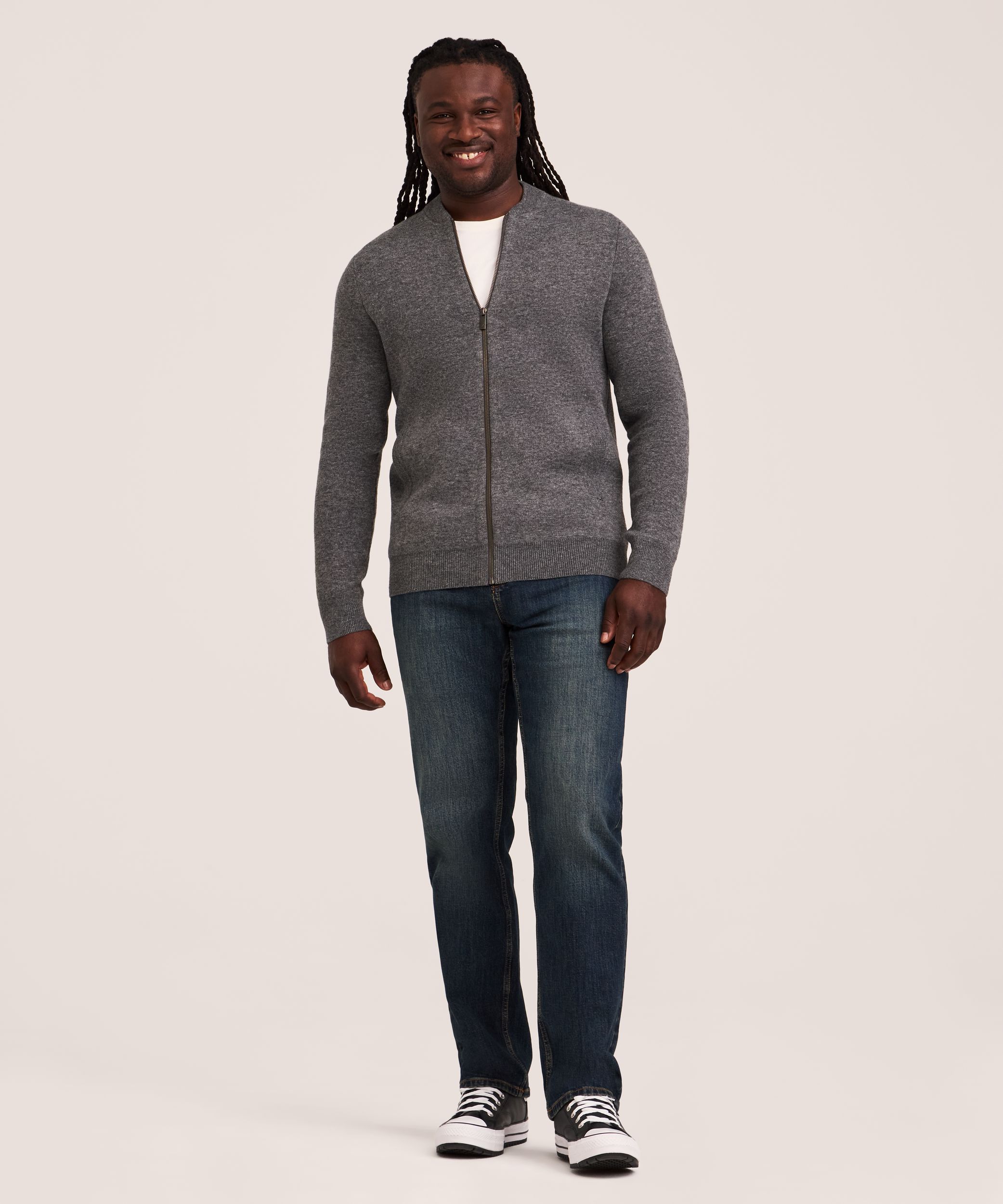 Denver Hayes Men's Full Zip Knit Bomber Sweater