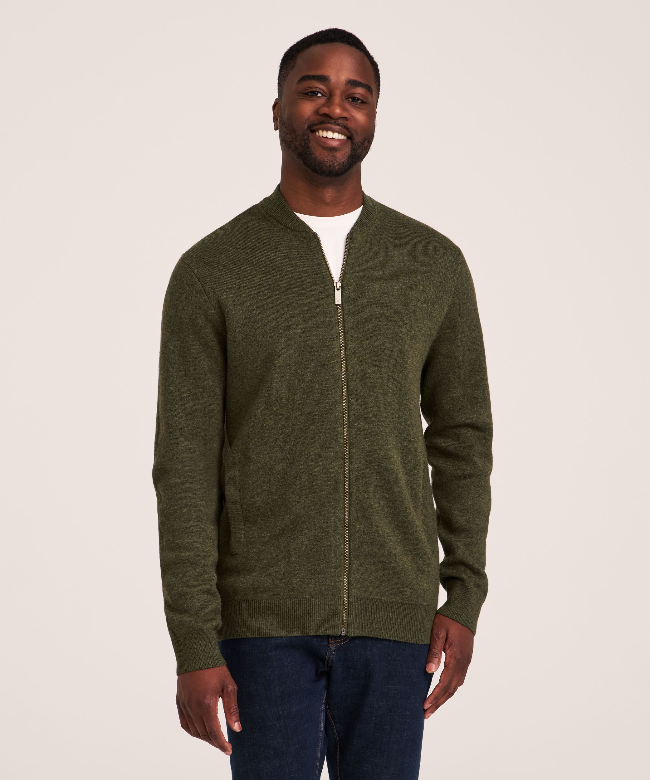 Chandail blouson en tricot avec glissière pleine longueur pour hommes, Denver Hayes