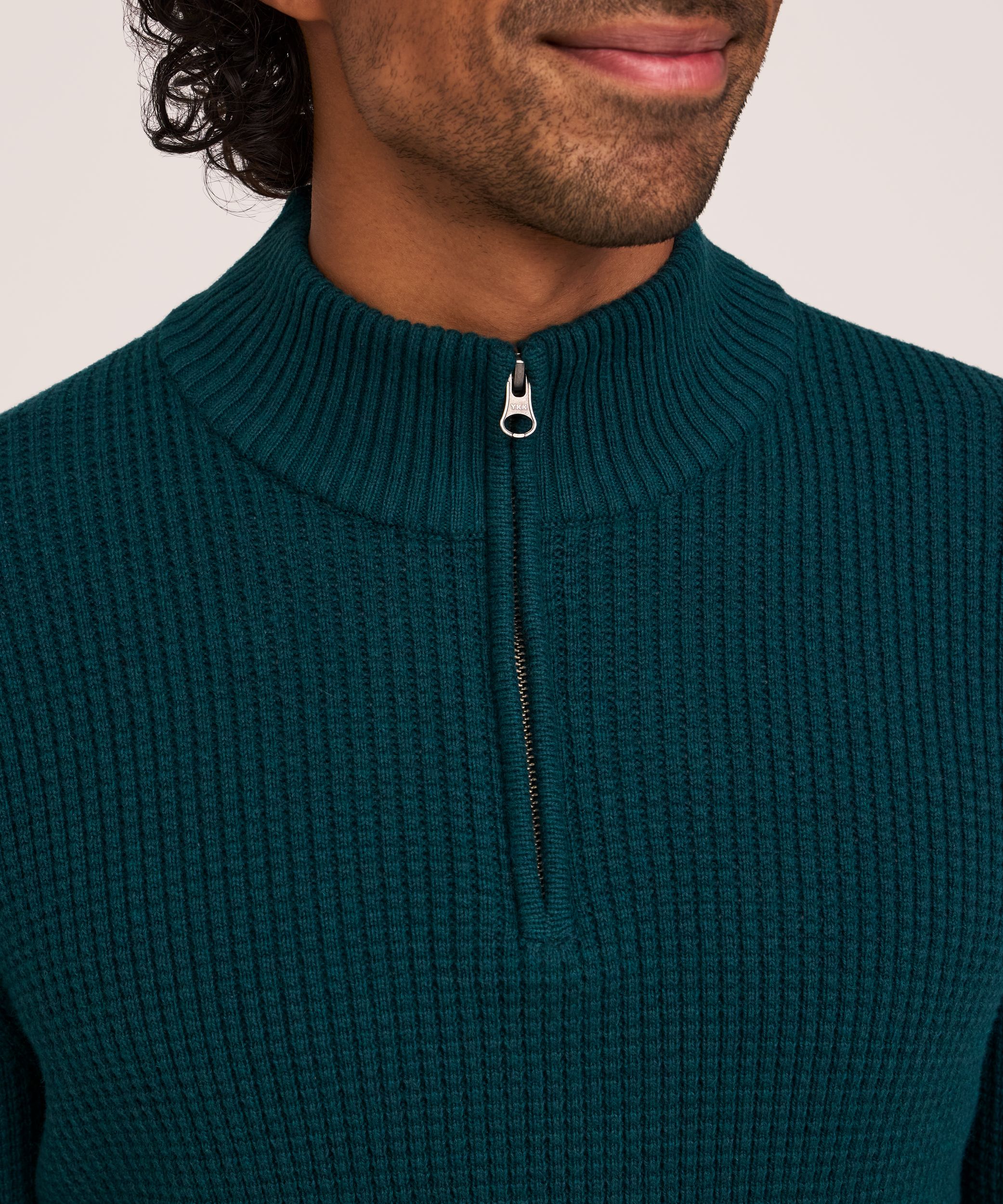 Denver Hayes Men's Waffle Quarter Zip Mock Neck Sweater