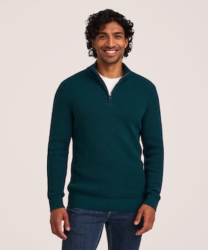 Denver Hayes Men's Waffle Quarter Zip Mock Neck Sweater