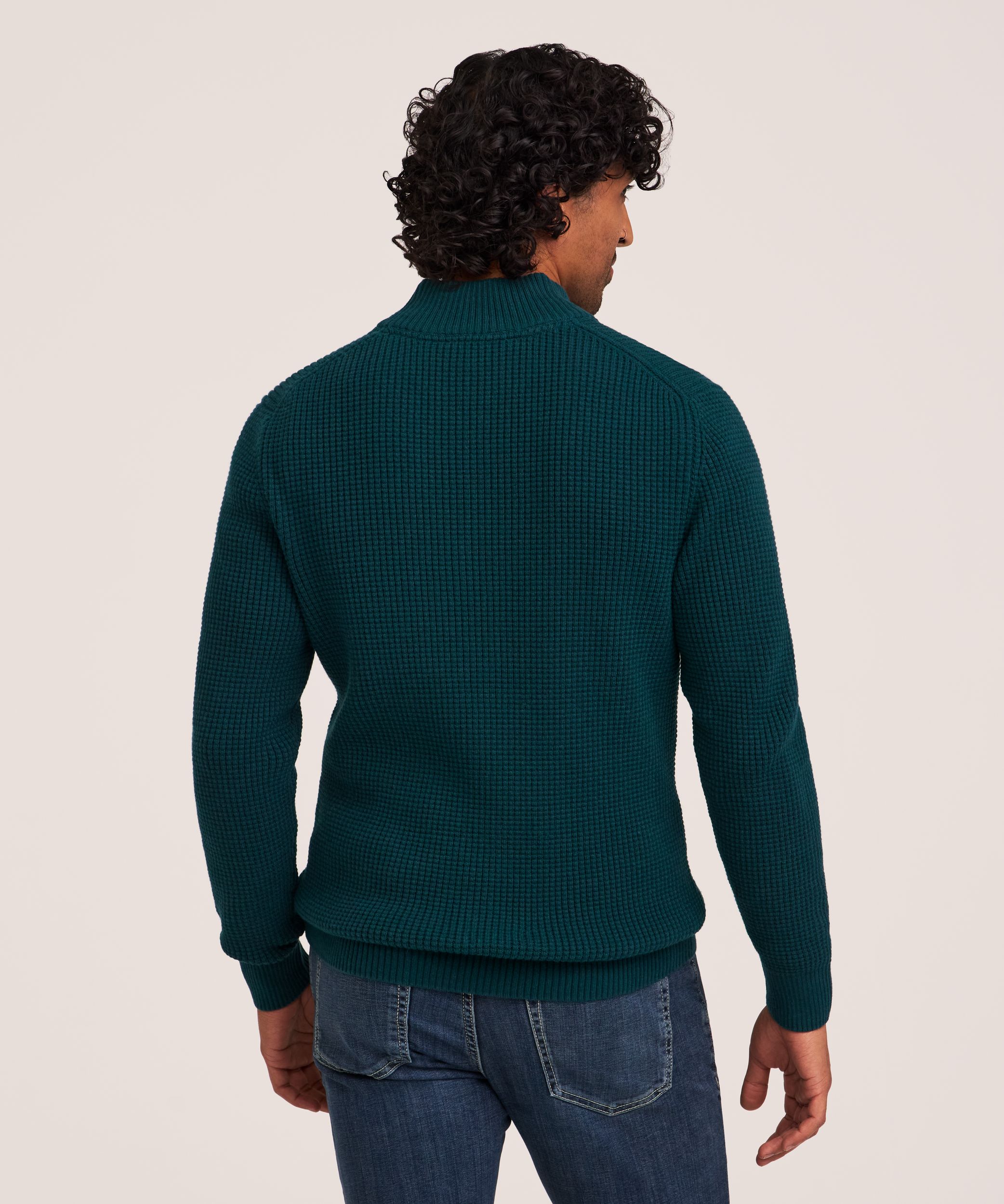 Denver Hayes Men's Waffle Quarter Zip Mock Neck Sweater