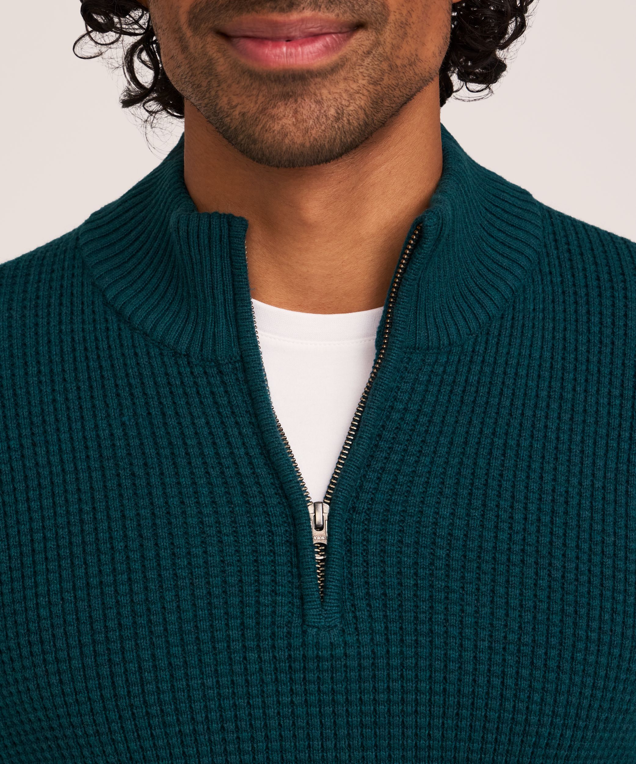 Denver Hayes Men's Waffle Quarter Zip Mock Neck Sweater