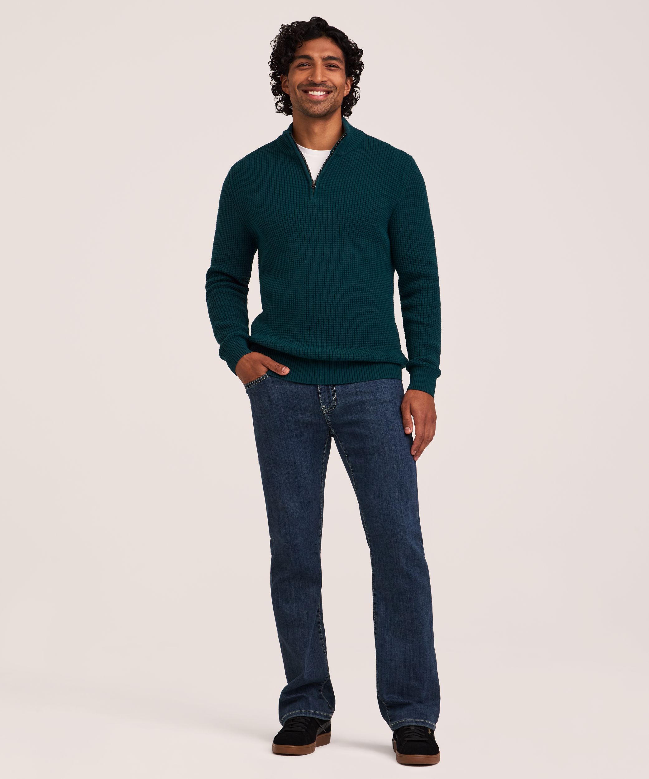 Denver Hayes Men's Waffle Quarter Zip Mock Neck Sweater