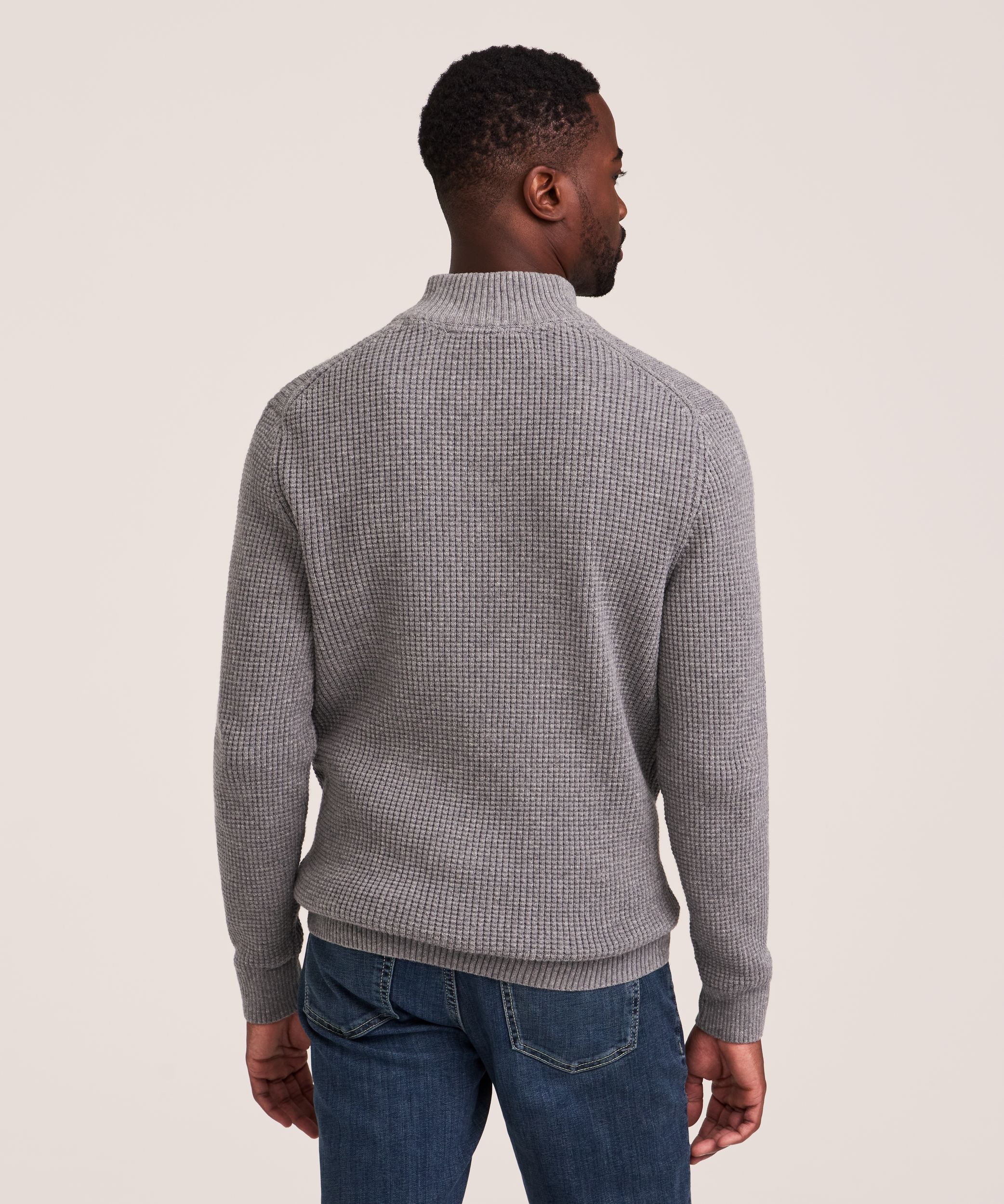 Denver Hayes Men's Waffle Quarter Zip Mock Neck Sweater