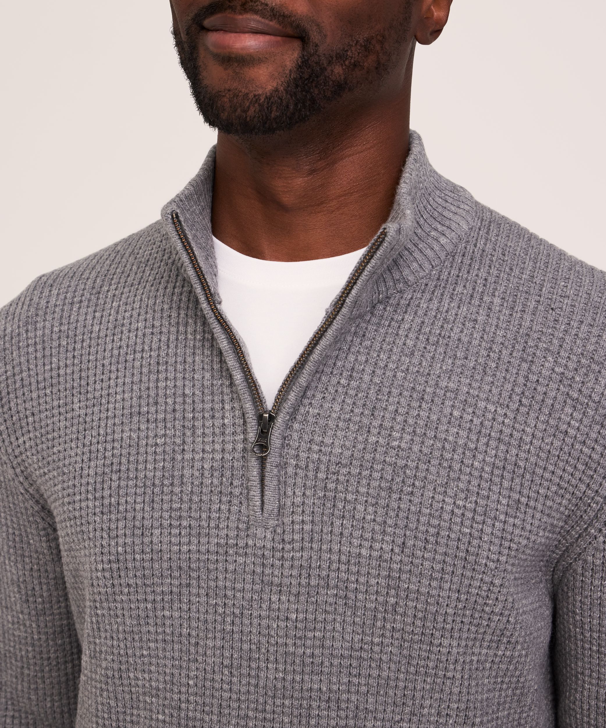 Denver Hayes Men's Waffle Quarter Zip Mock Neck Sweater