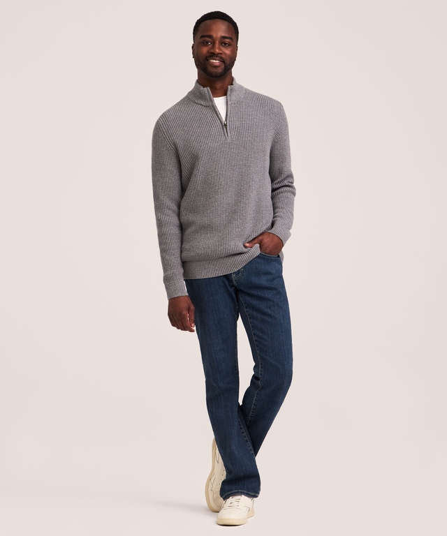 Denver Hayes Men's Waffle Quarter Zip Mock Neck Sweater