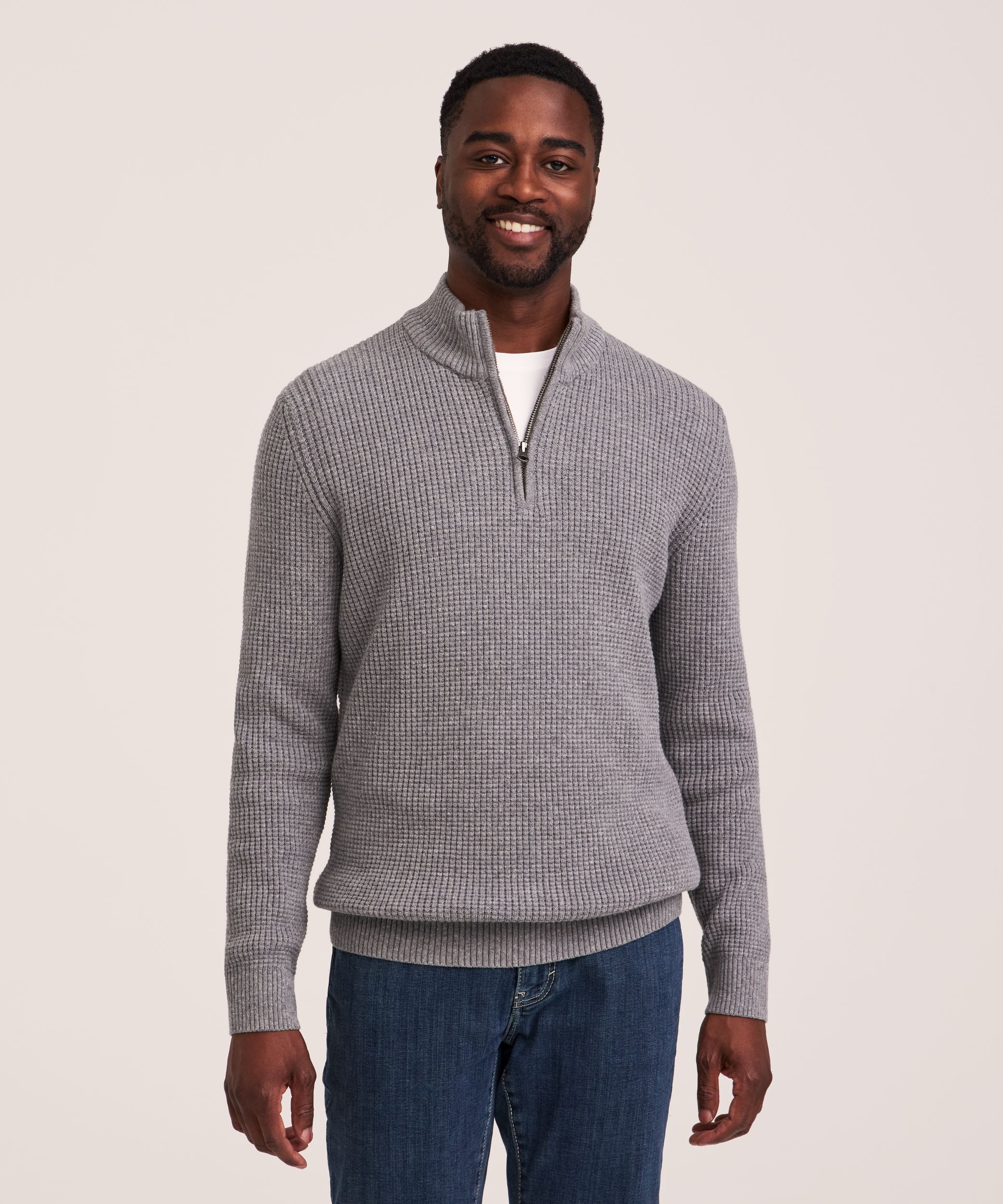Denver Hayes Men's Waffle Quarter Zip Mock Neck Sweater