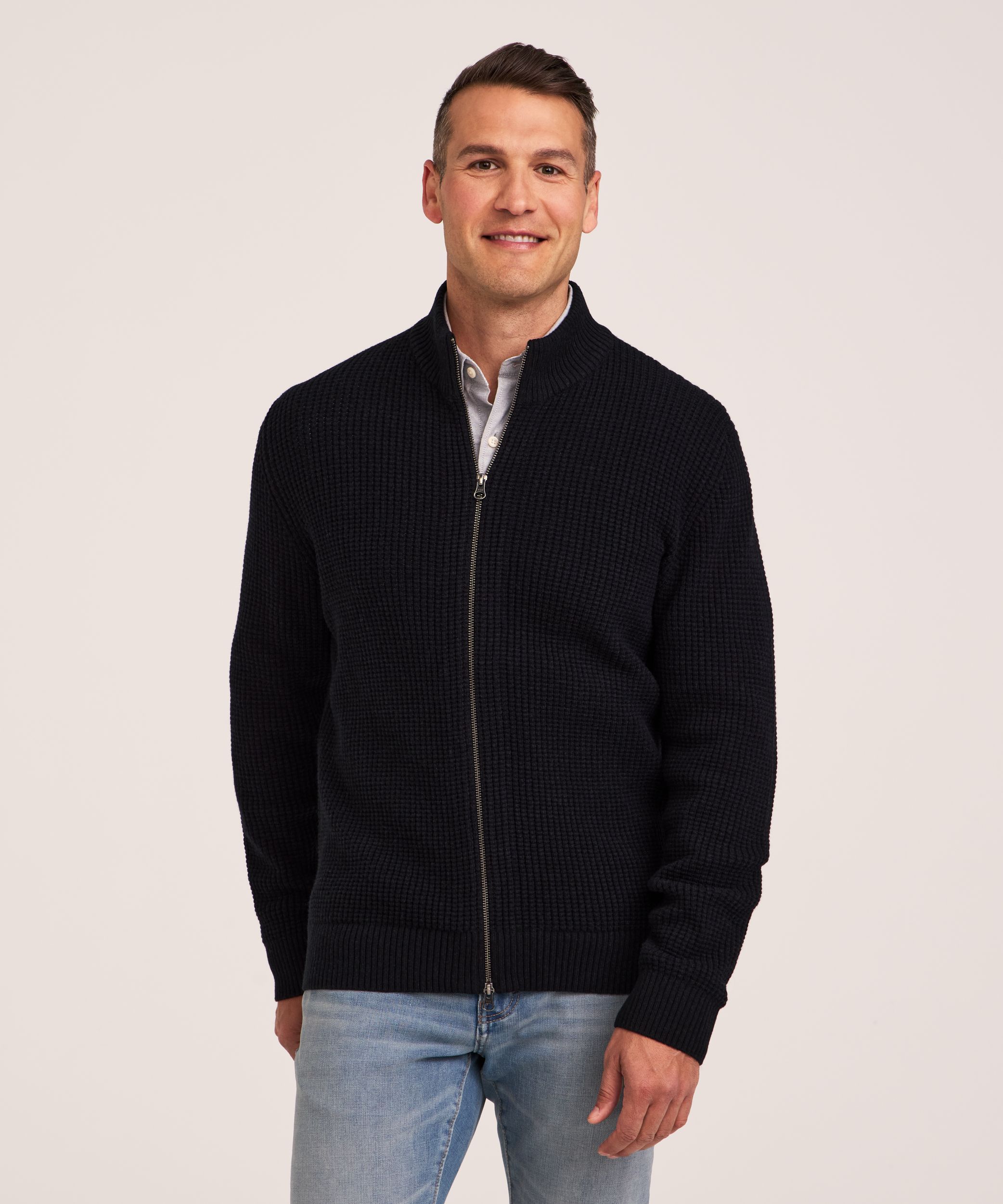 Denver Hayes Men's Full Zip Waffle Sweater