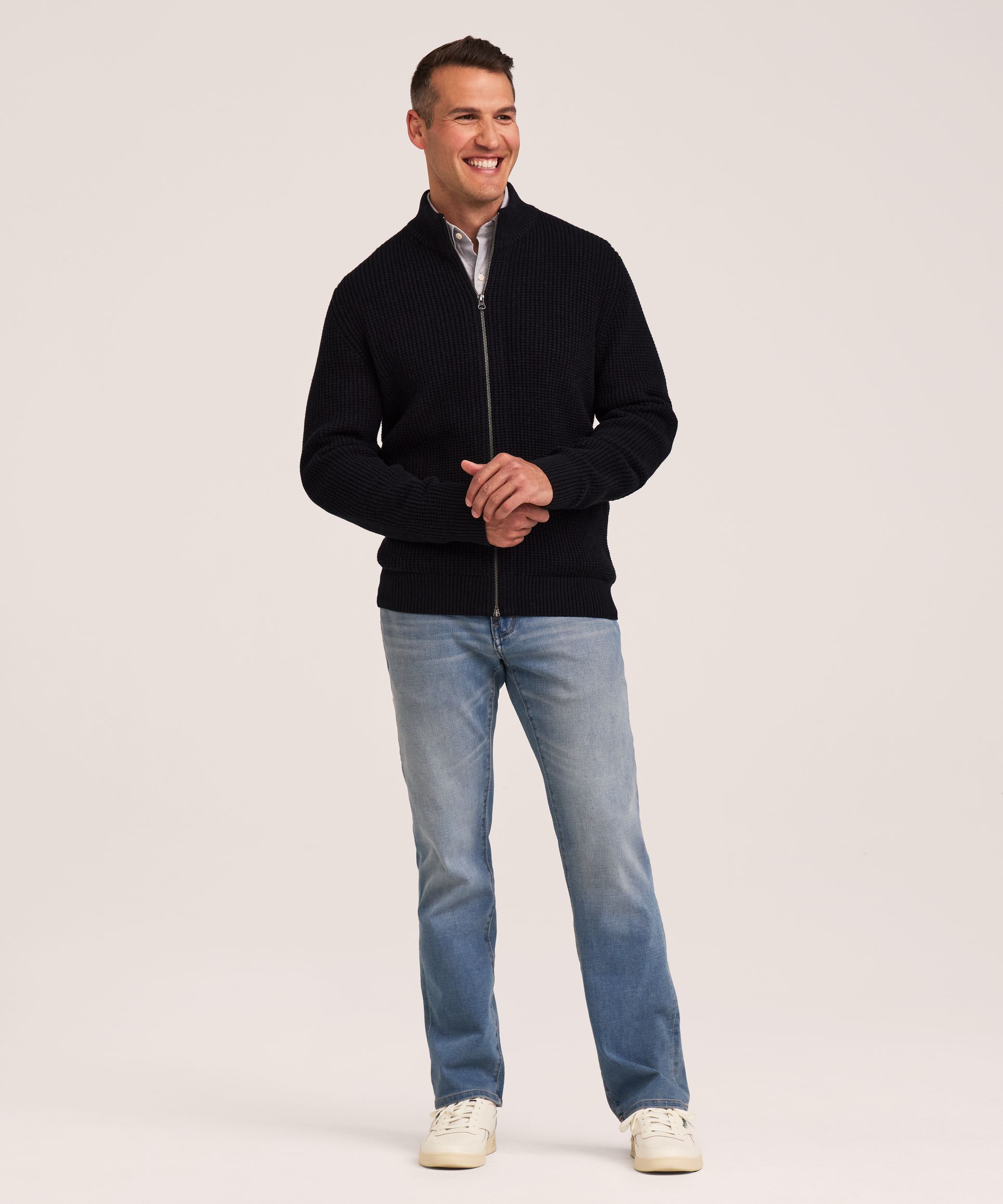 Denver Hayes Men's Full Zip Waffle Sweater