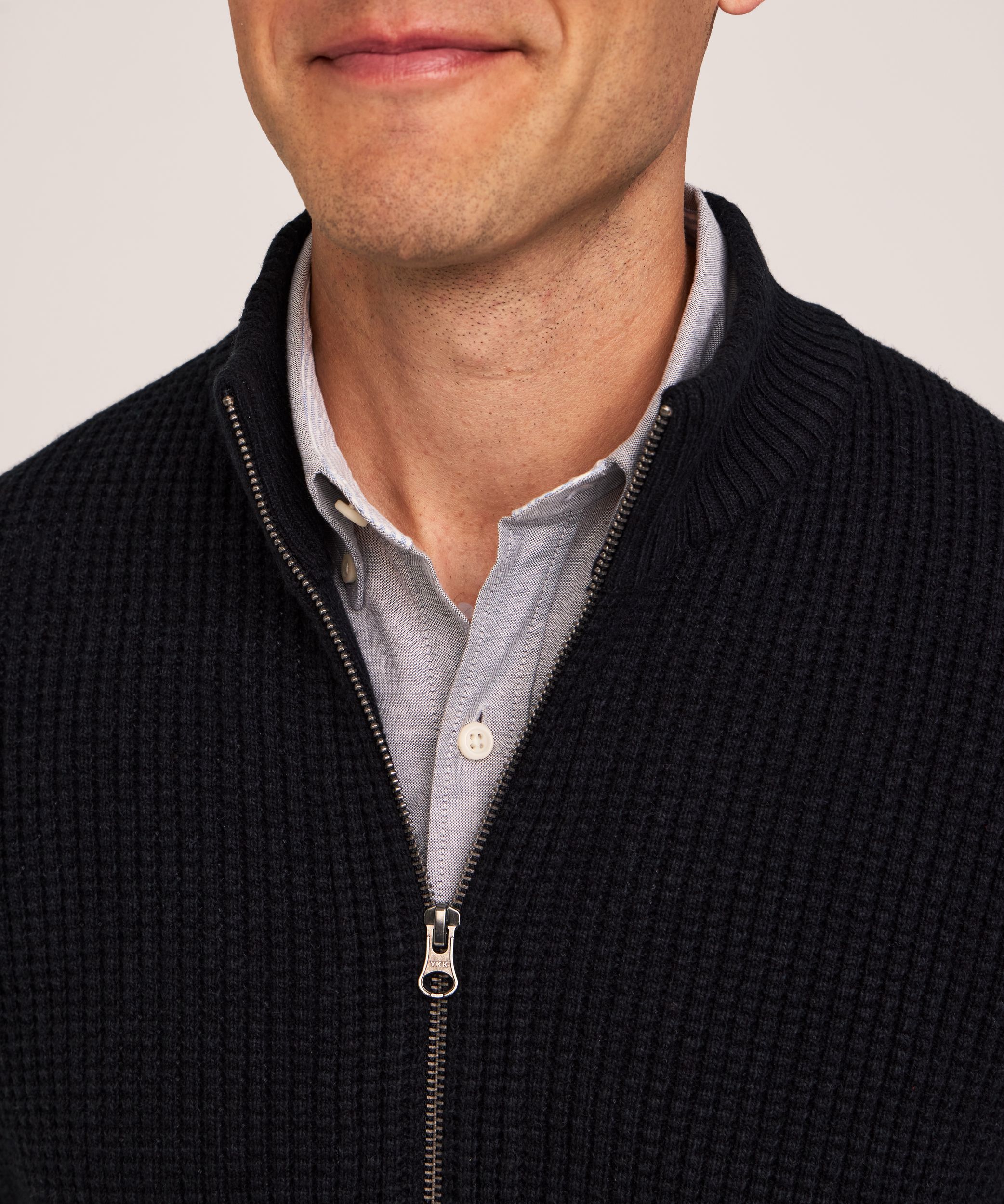 Denver Hayes Men's Full Zip Waffle Sweater