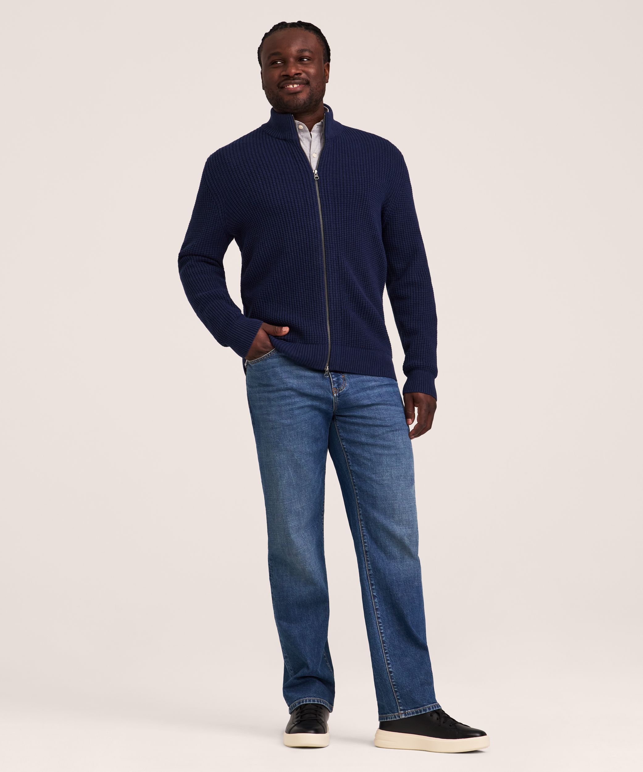 Denver Hayes Men's Full Zip Waffle Sweater