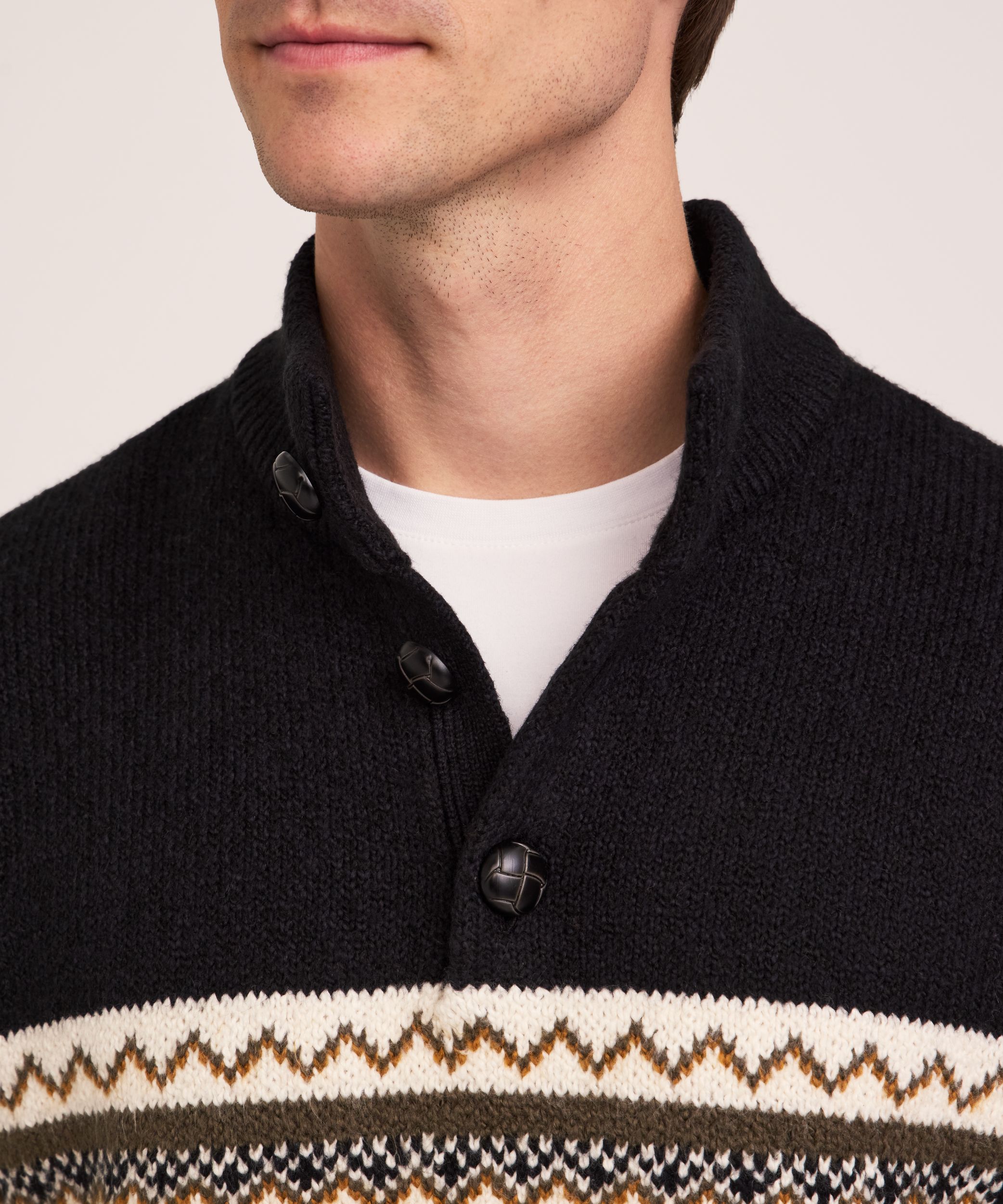 Chandail à col cheminée et à fermeture boutonnée 1/4 avec motif Jacquard pour hommes, WindRiver