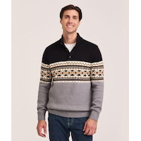 Chandail à col cheminée et à fermeture boutonnée 1/4 avec motif Jacquard pour hommes, WindRiver Front_Flat