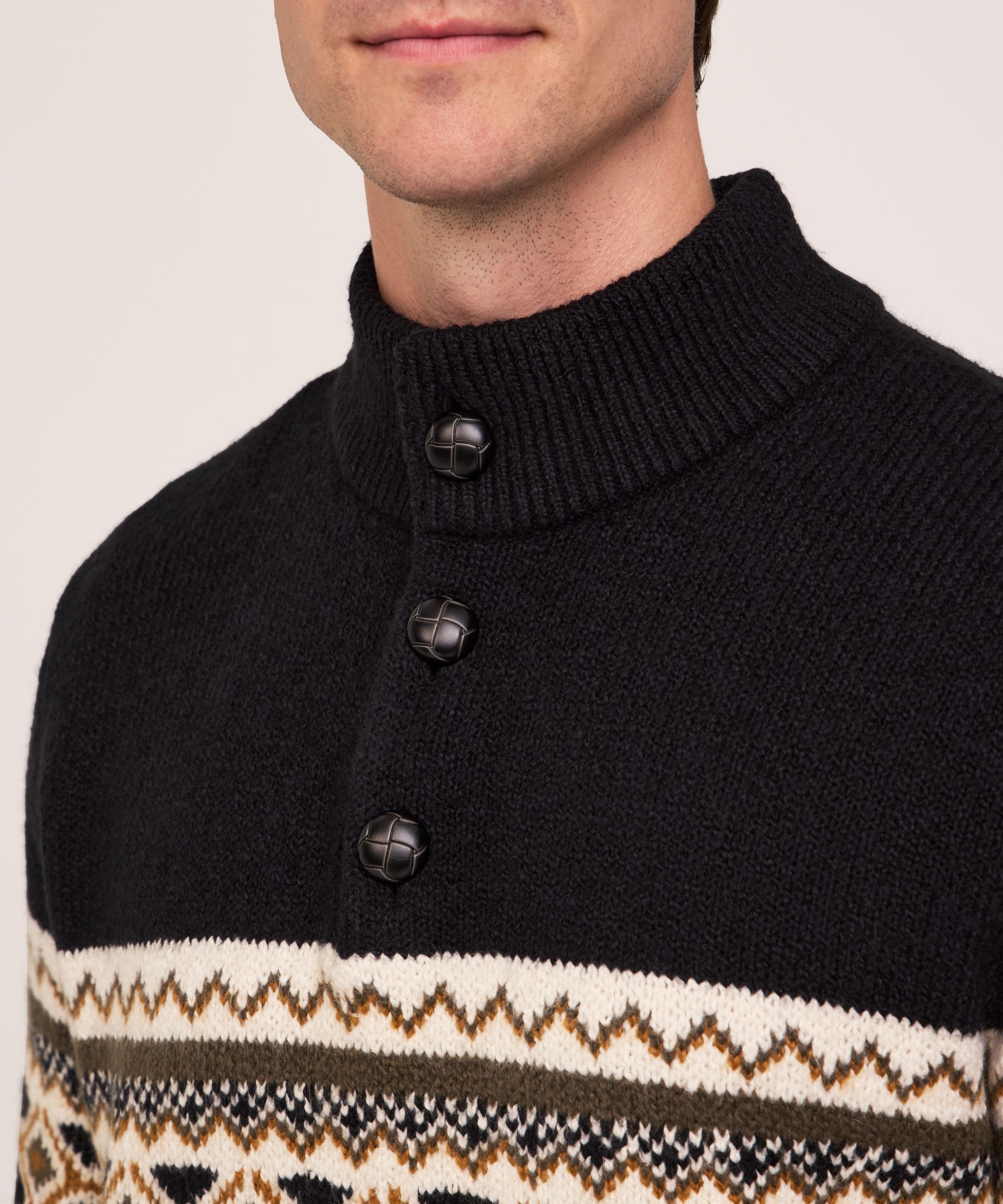 Chandail à col cheminée et à fermeture boutonnée 1/4 avec motif Jacquard pour hommes, WindRiver