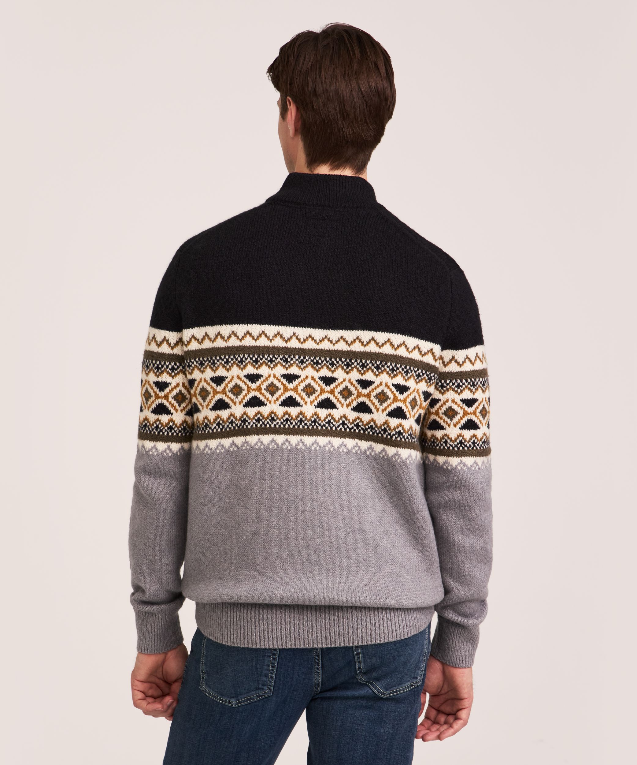 Chandail à col cheminée et à fermeture boutonnée 1/4 avec motif Jacquard pour hommes, WindRiver