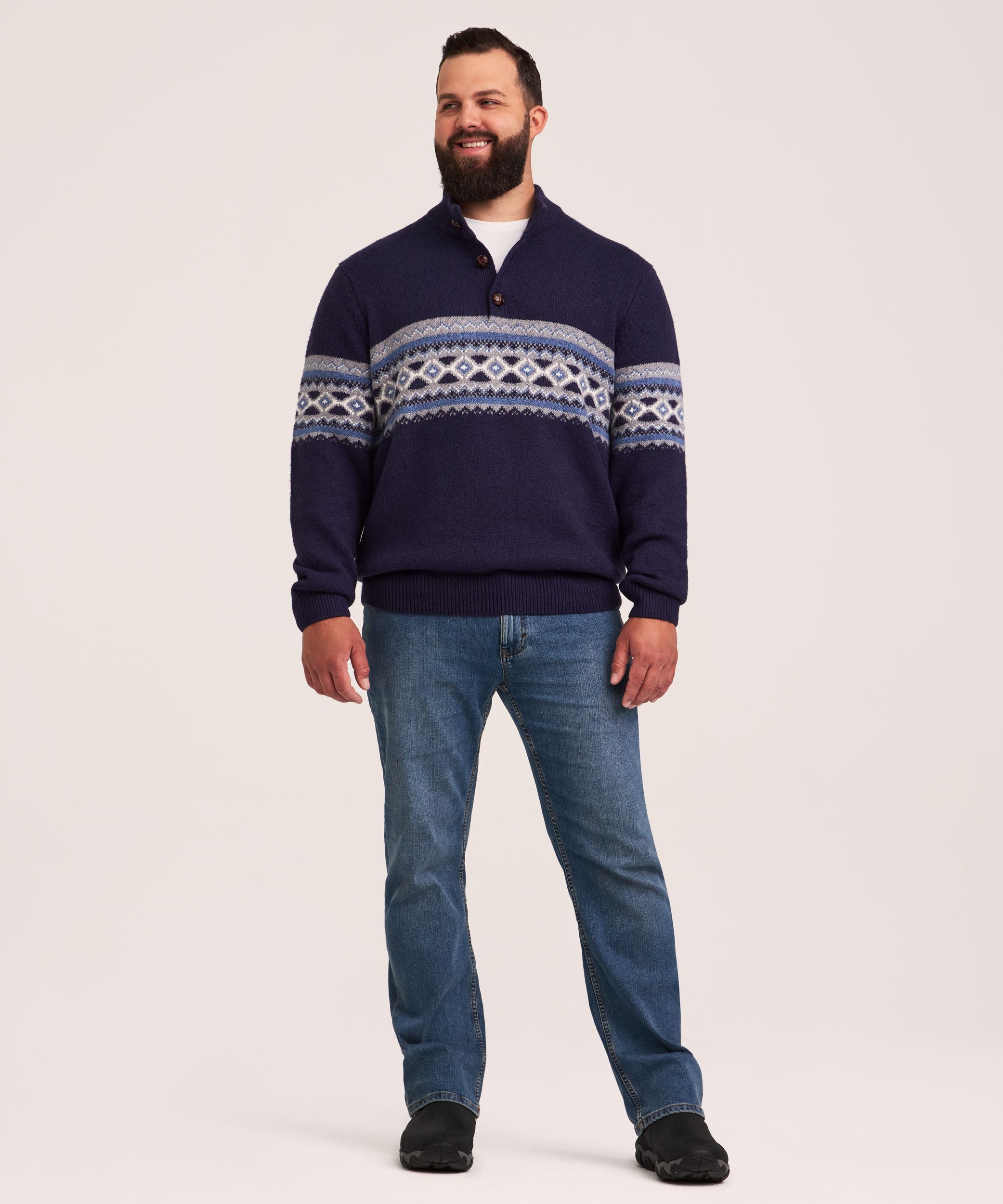Chandail à col cheminée et à fermeture boutonnée 1/4 avec motif Jacquard pour hommes, WindRiver