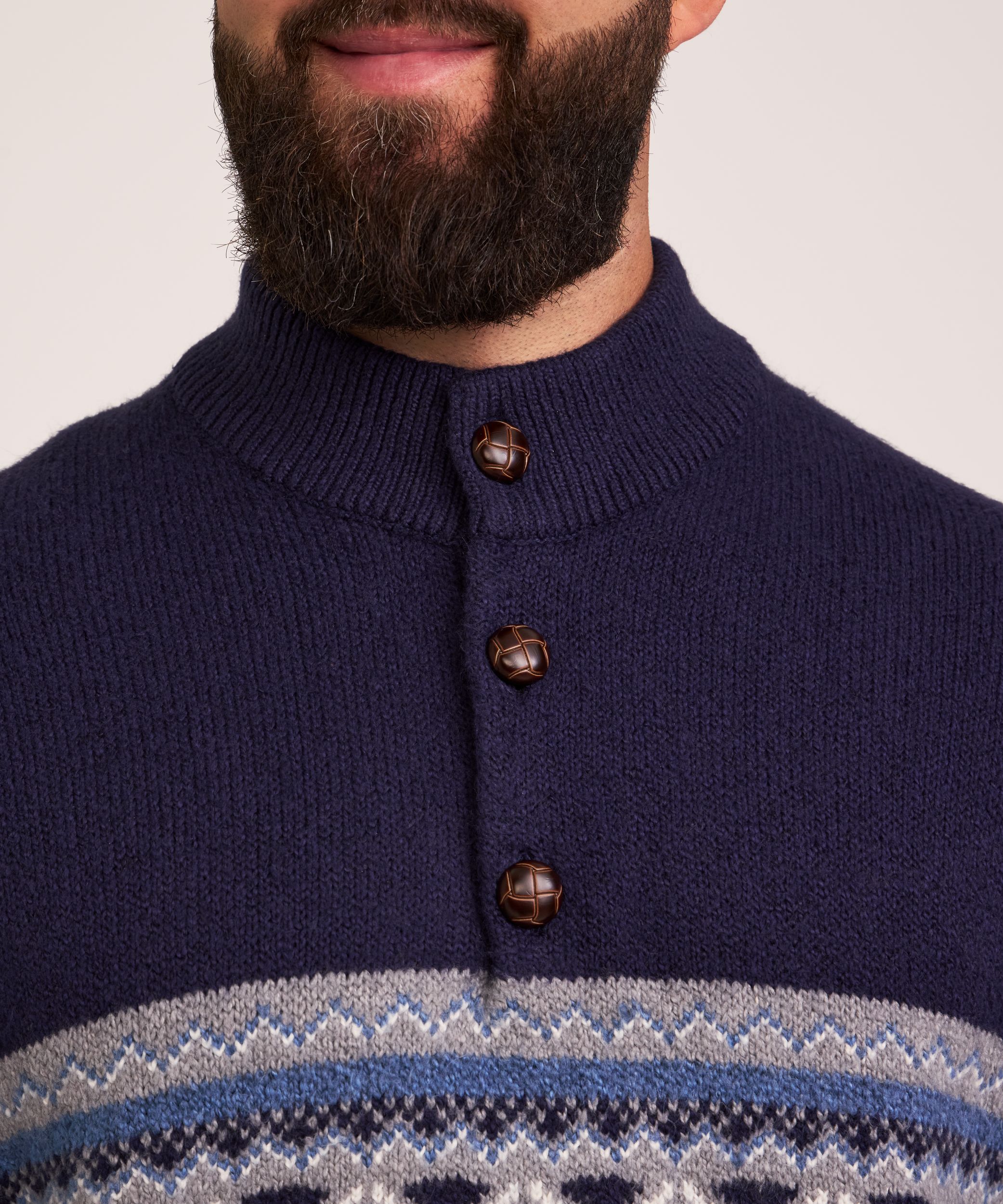 Chandail à col cheminée et à fermeture boutonnée 1/4 avec motif Jacquard pour hommes, WindRiver