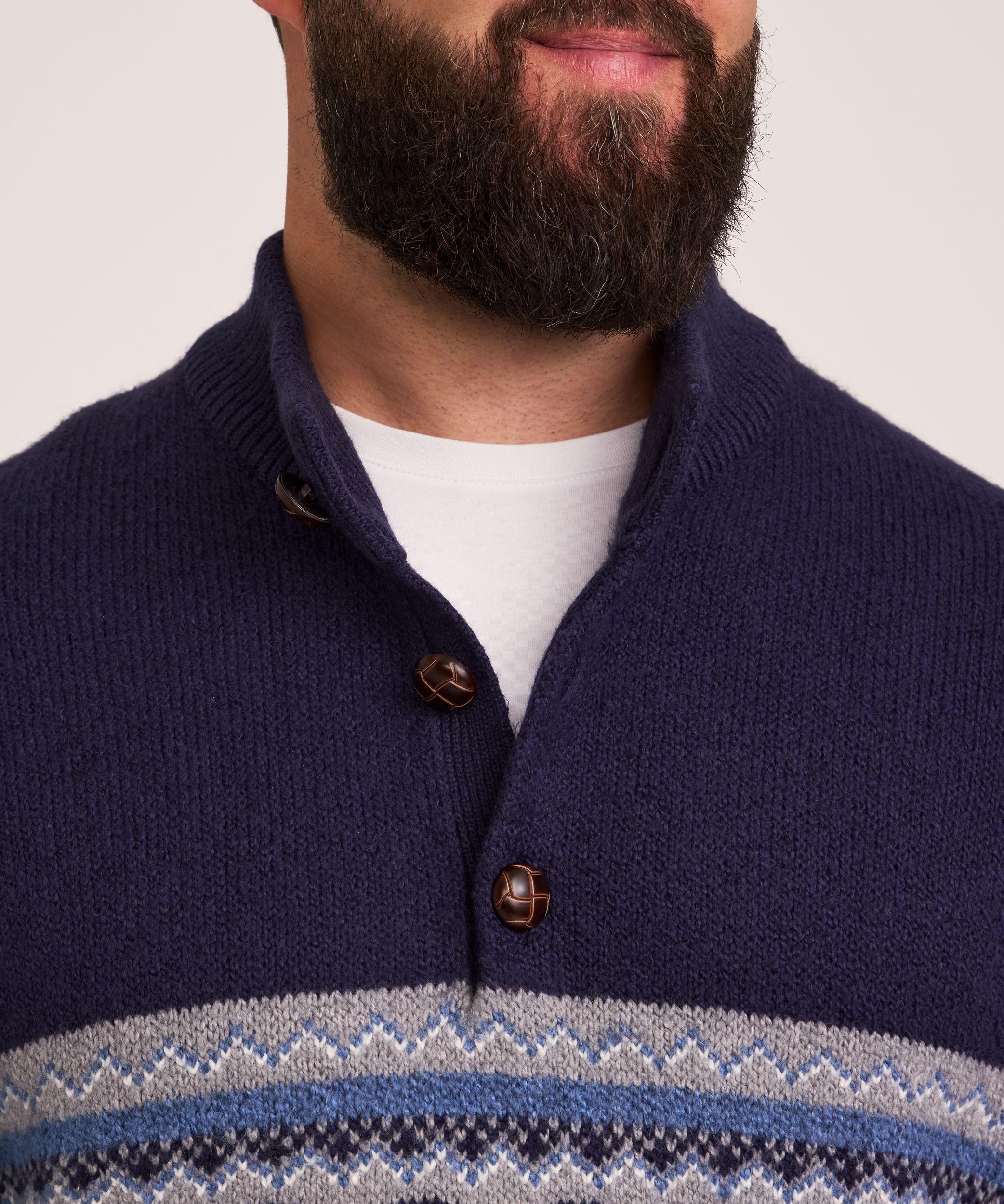 Chandail à col cheminée et à fermeture boutonnée 1/4 avec motif Jacquard pour hommes, WindRiver