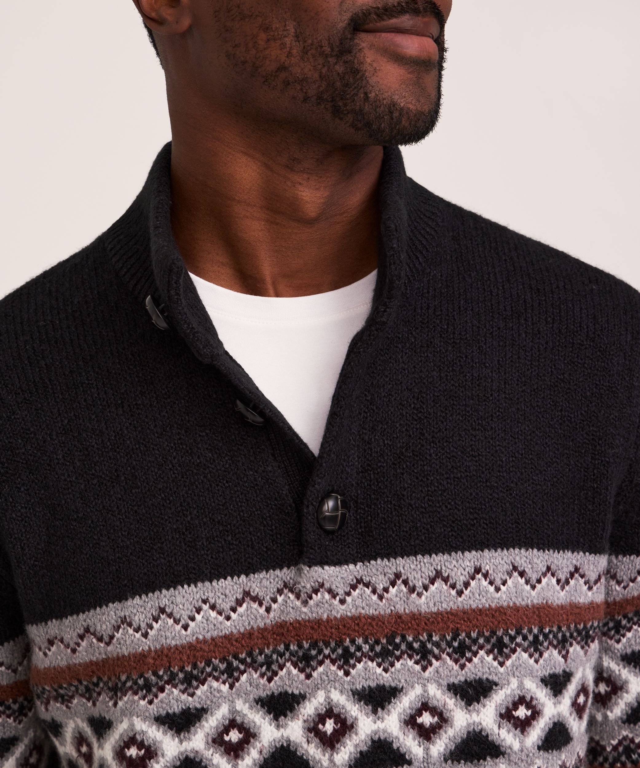 Chandail à col cheminée et à fermeture boutonnée 1/4 avec motif Jacquard pour hommes, WindRiver