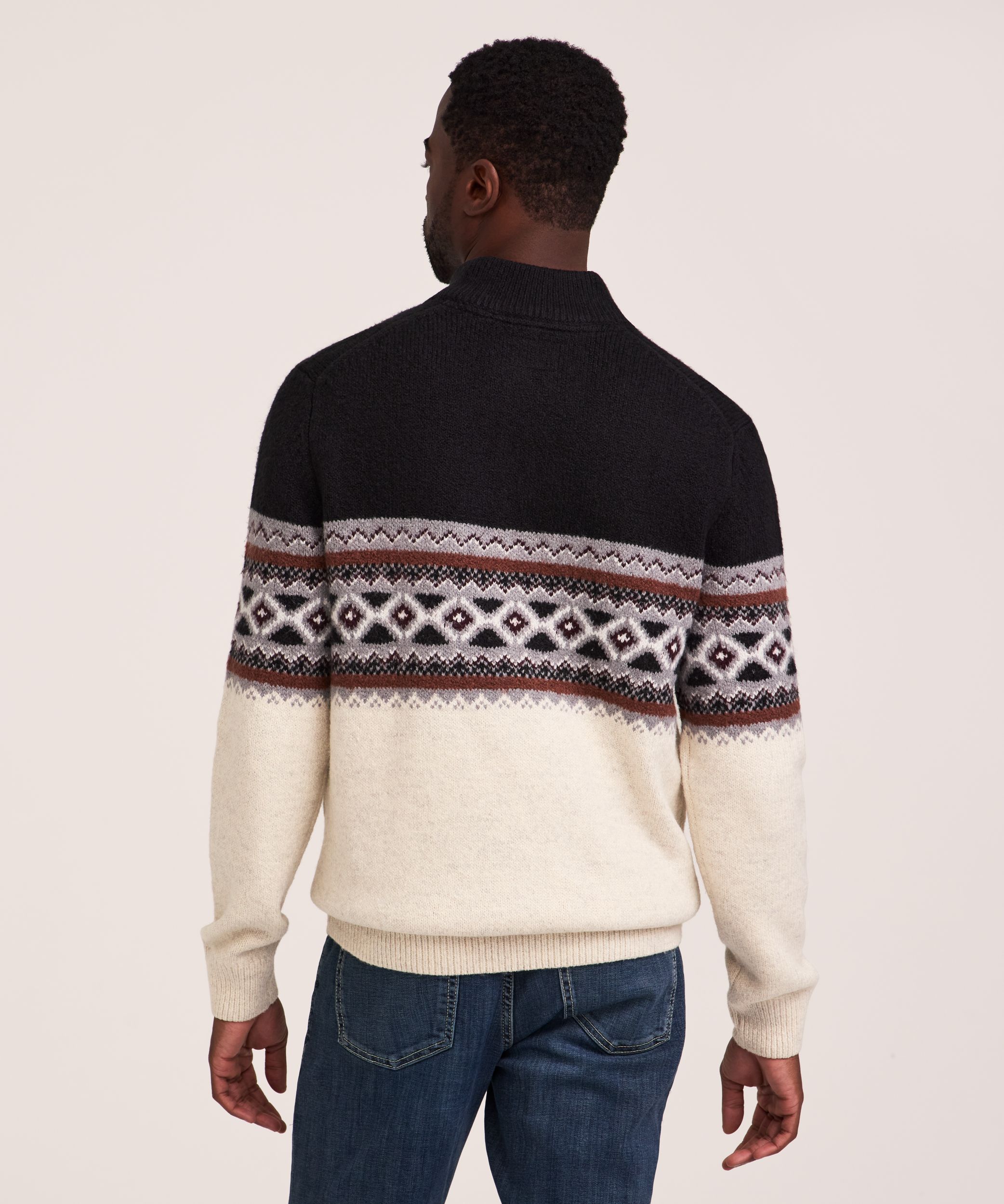 Chandail à col cheminée et à fermeture boutonnée 1/4 avec motif Jacquard pour hommes, WindRiver