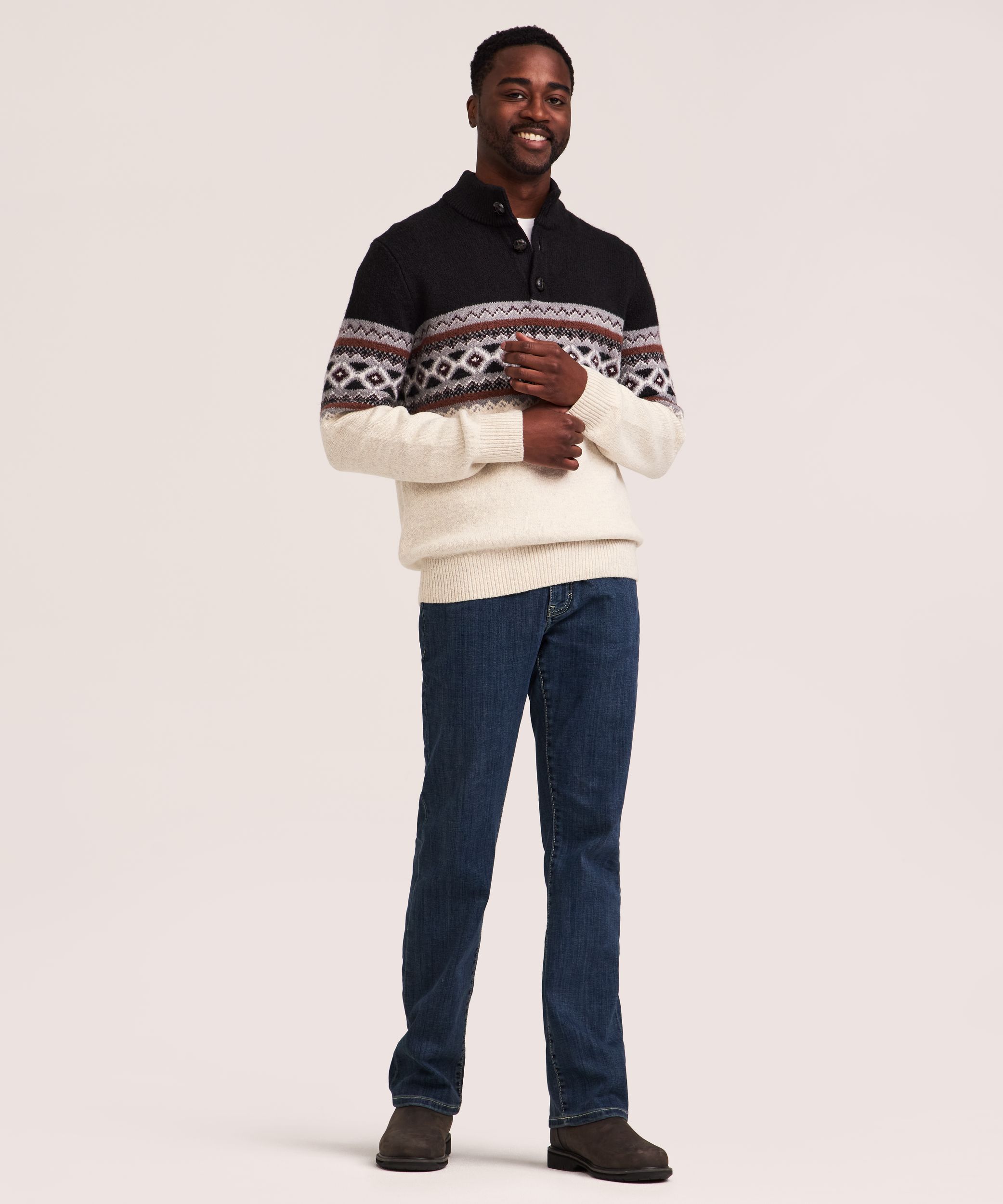 Chandail à col cheminée et à fermeture boutonnée 1/4 avec motif Jacquard pour hommes, WindRiver